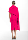 Kevan Jon Alice Cape Sleeve Midi Dress, Hot Pink
