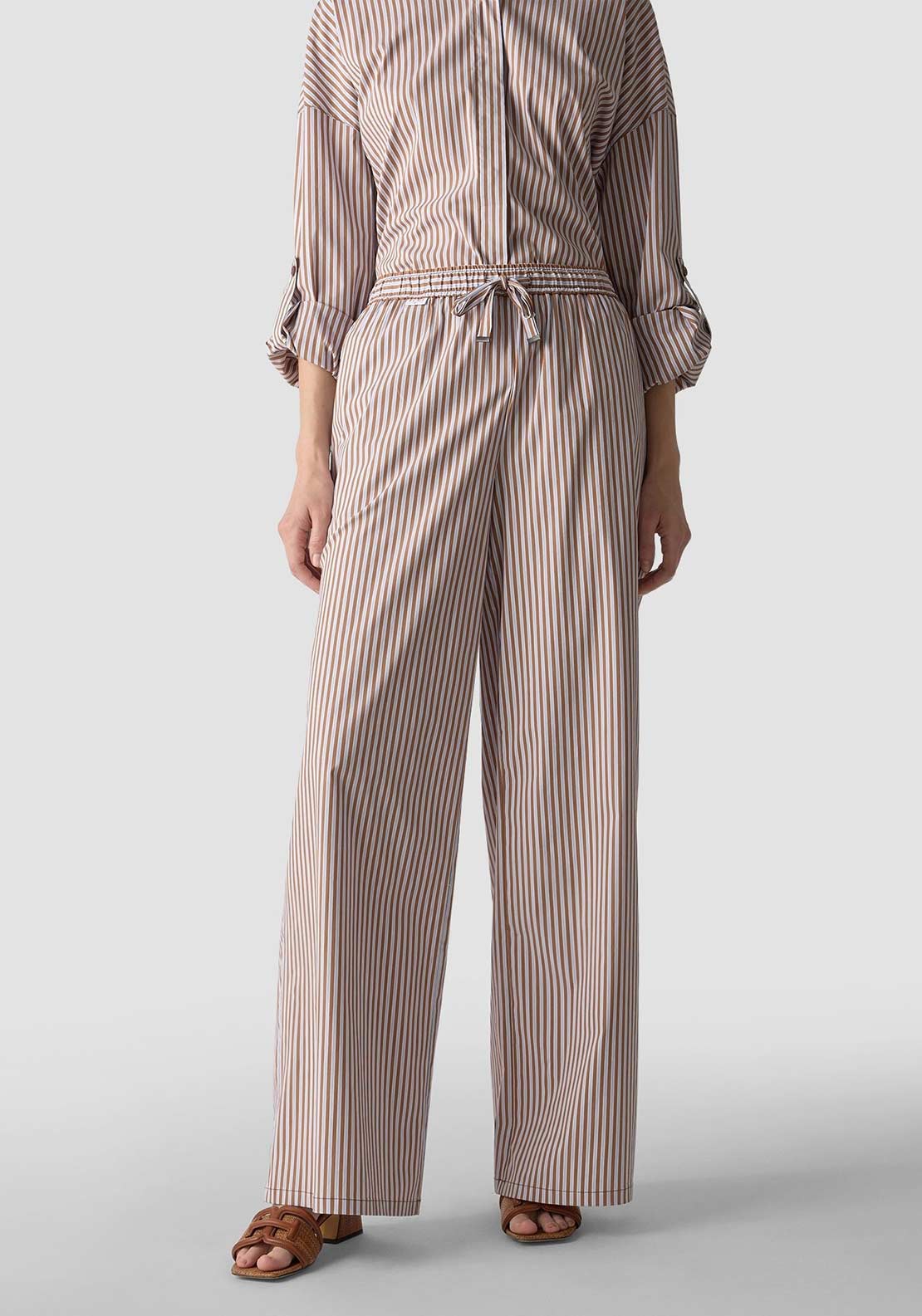 Le Comte Wide Leg Striped Trousers, Brown