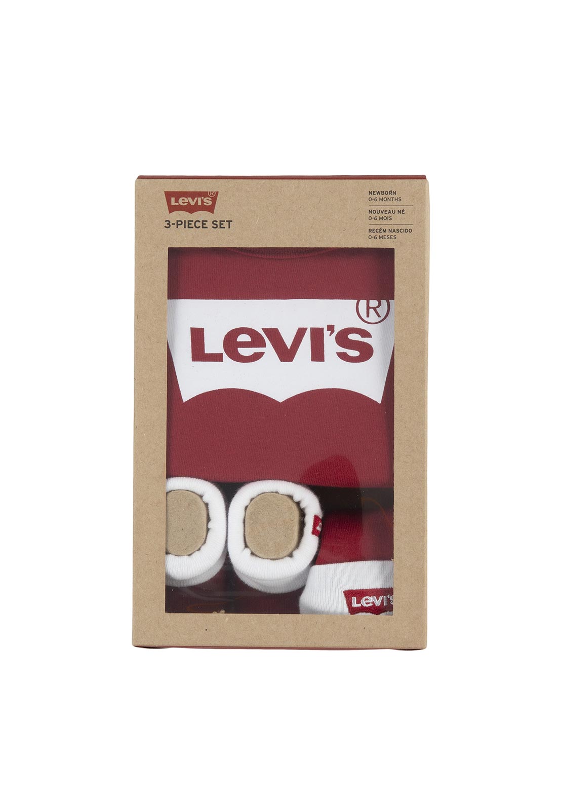 Levi’s Baby Bodysuit Hat and Socks Set, Red