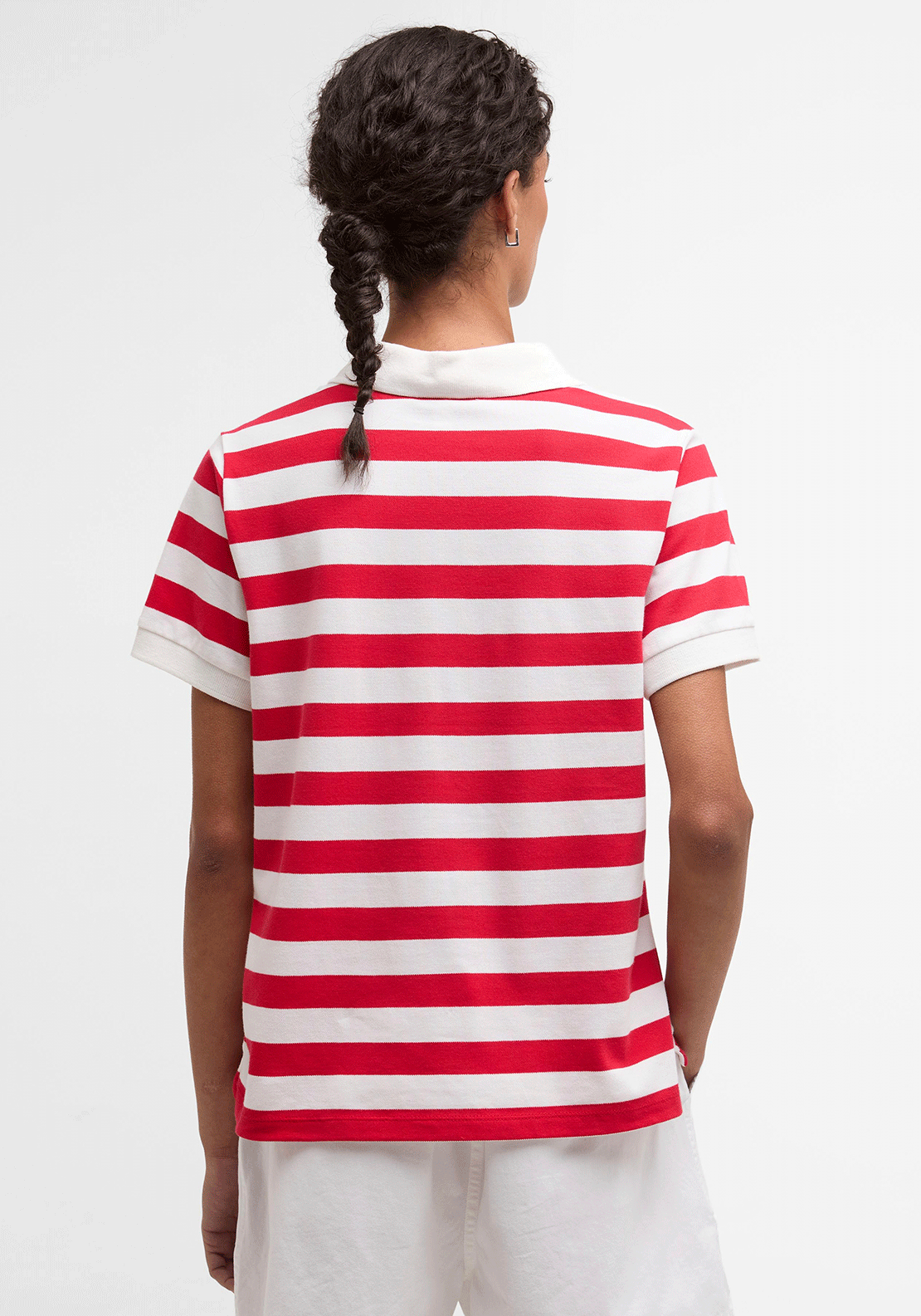 Barbour Womens Ashbourne Striped Polo T Shirt, Red and White