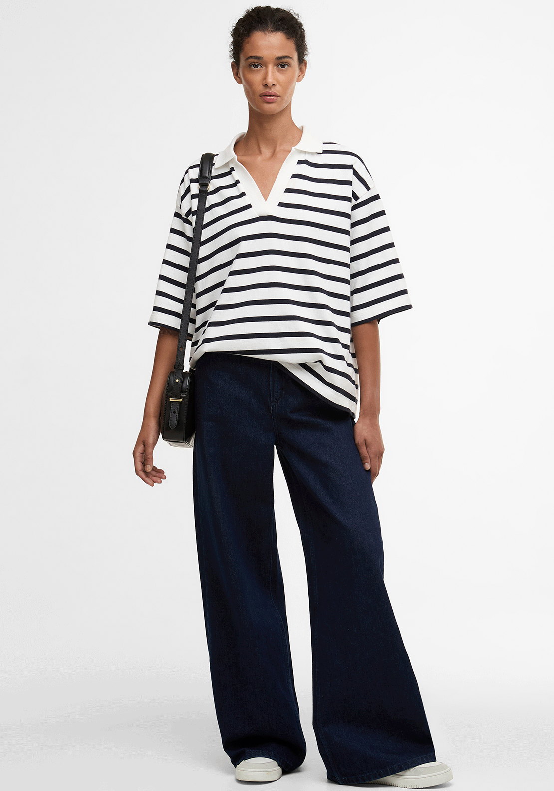 Barbour Womens Inez Stripe Collar Top, Cream and Navy