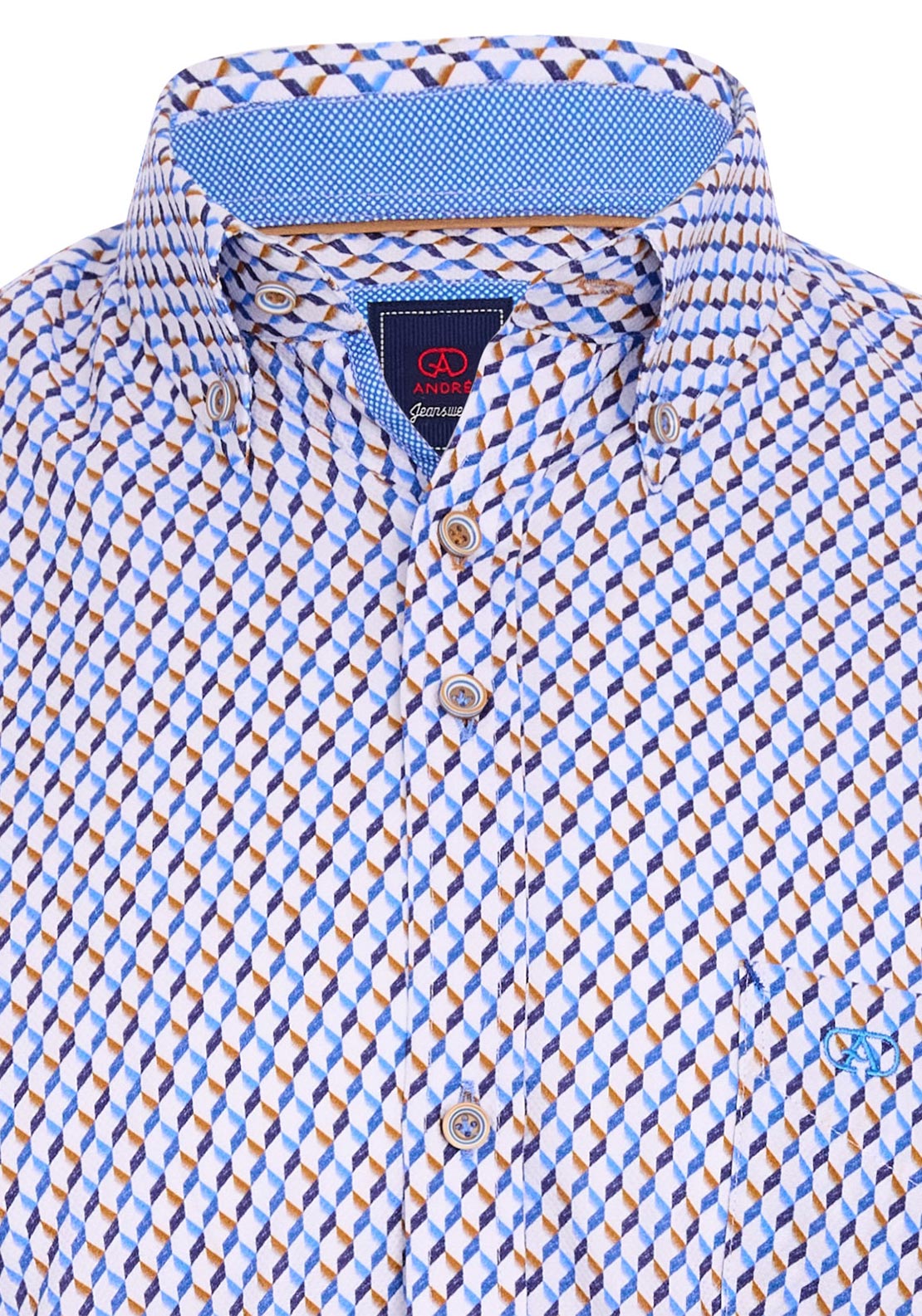 Andre Dodder Geo Pattern Shirt, Beige & Blue Multi