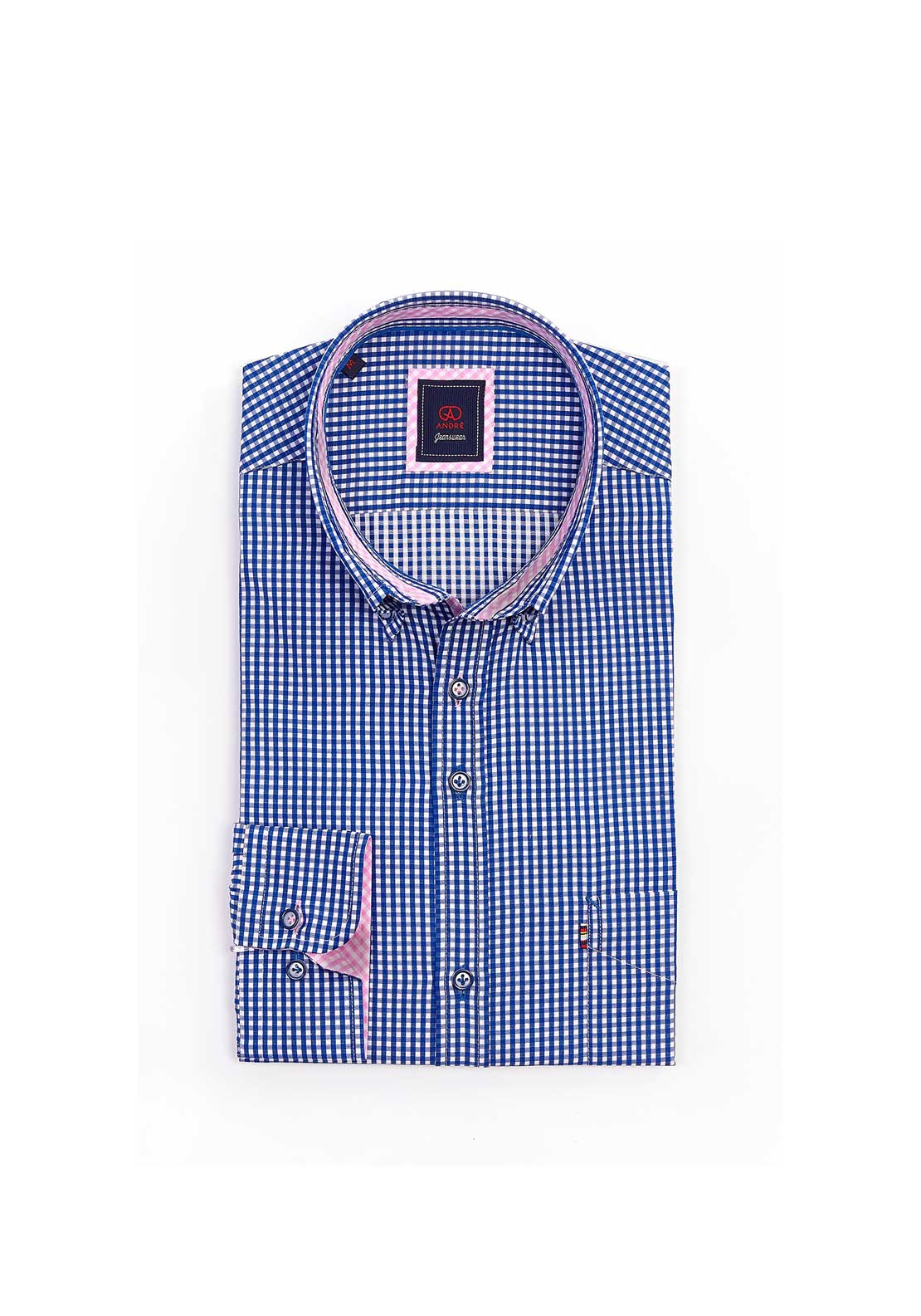 Andre Koln Gingham Long Sleeve Shirt, Navy