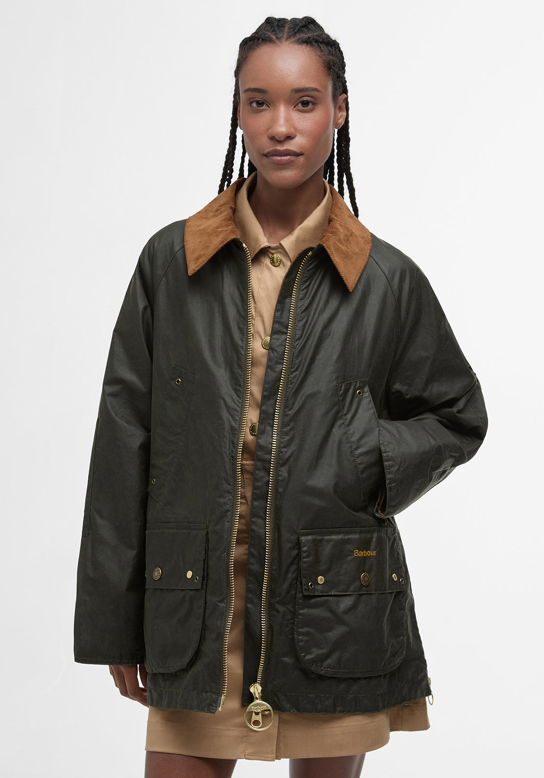 Barbour Raelynn Wax Jacket, Olive Green McElhinneys