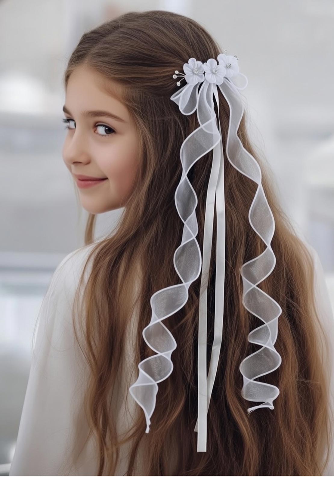 Little People Floral Comb Communion Headpiece, White
