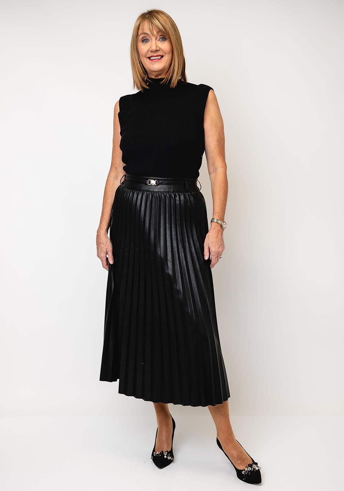Lola Casademunt Faux Leather Pleated Dress, Black