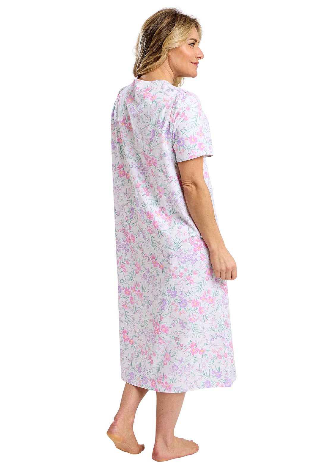 Marlon Spring Summer Meadow Short Sleeve Nightdress, White Multi