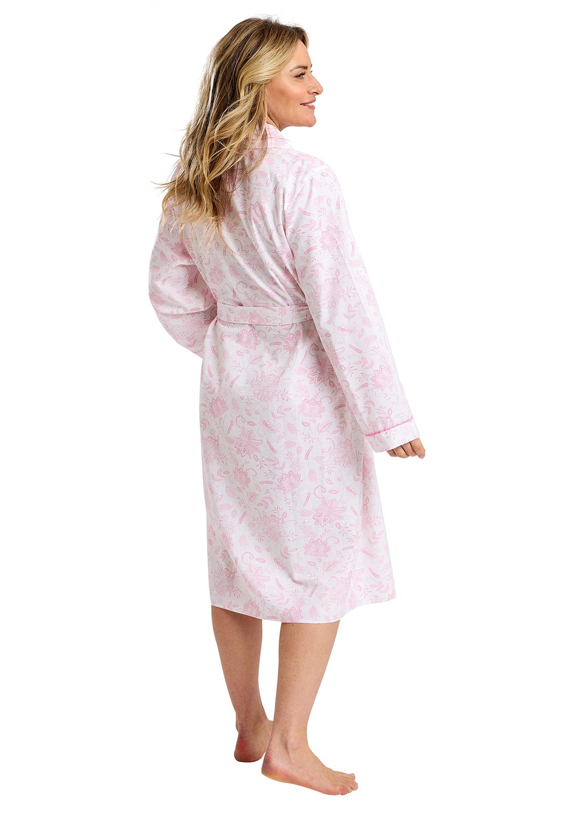 Marlon Amelia Floral Long Sleeve Robe, Pink