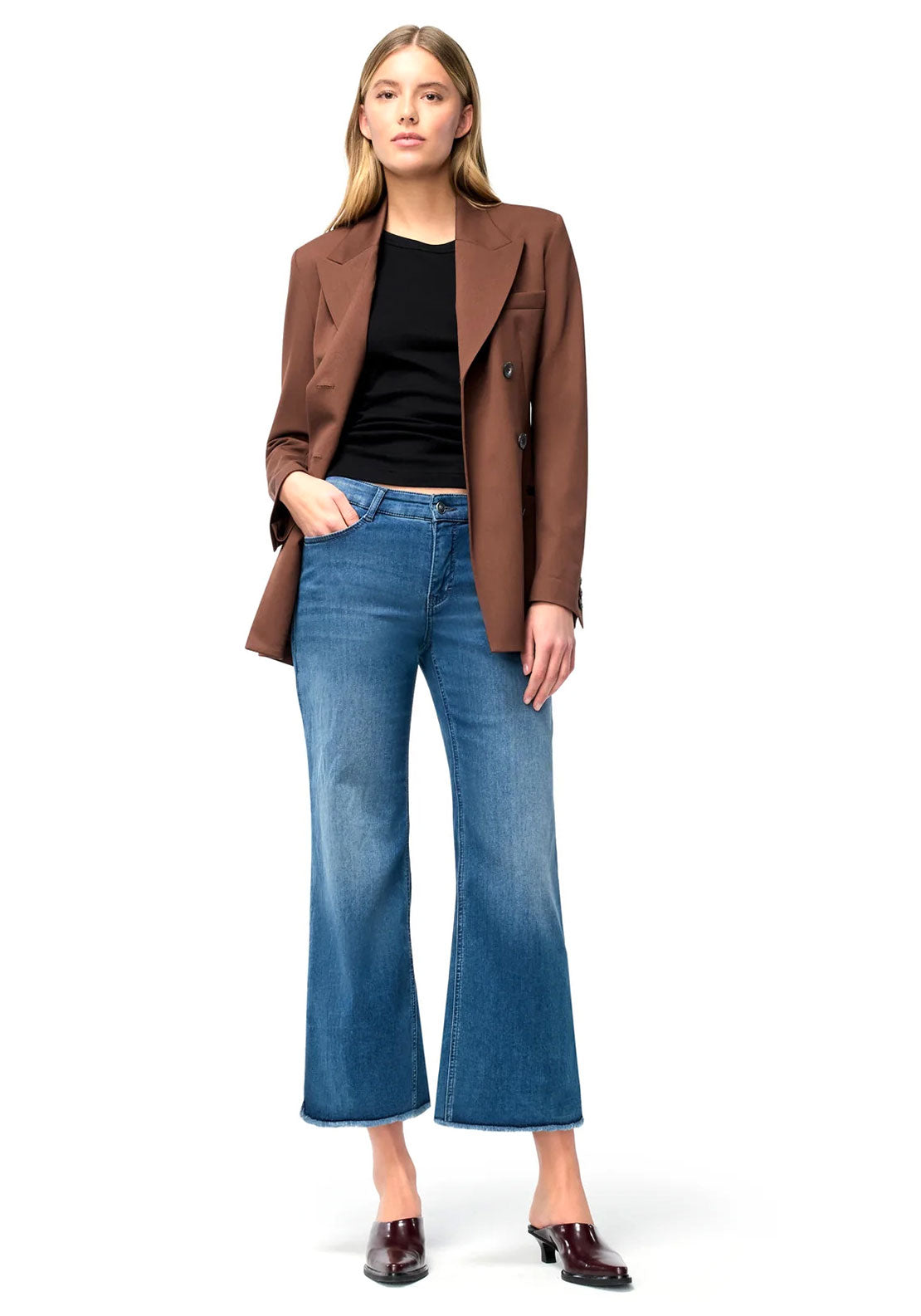 Mac Dream Wide Cropped Jeans, Dark Blue