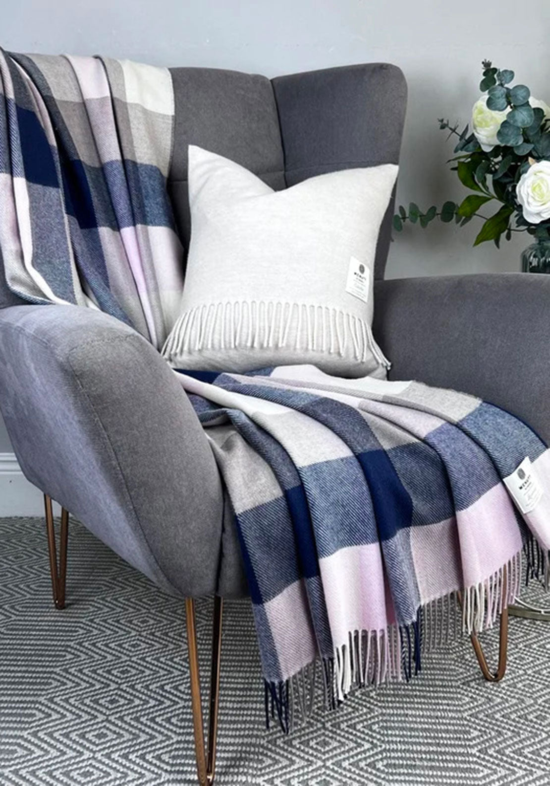 McNutt Of Donegal Merino Lambswool Chic Throw, Navy & Pink