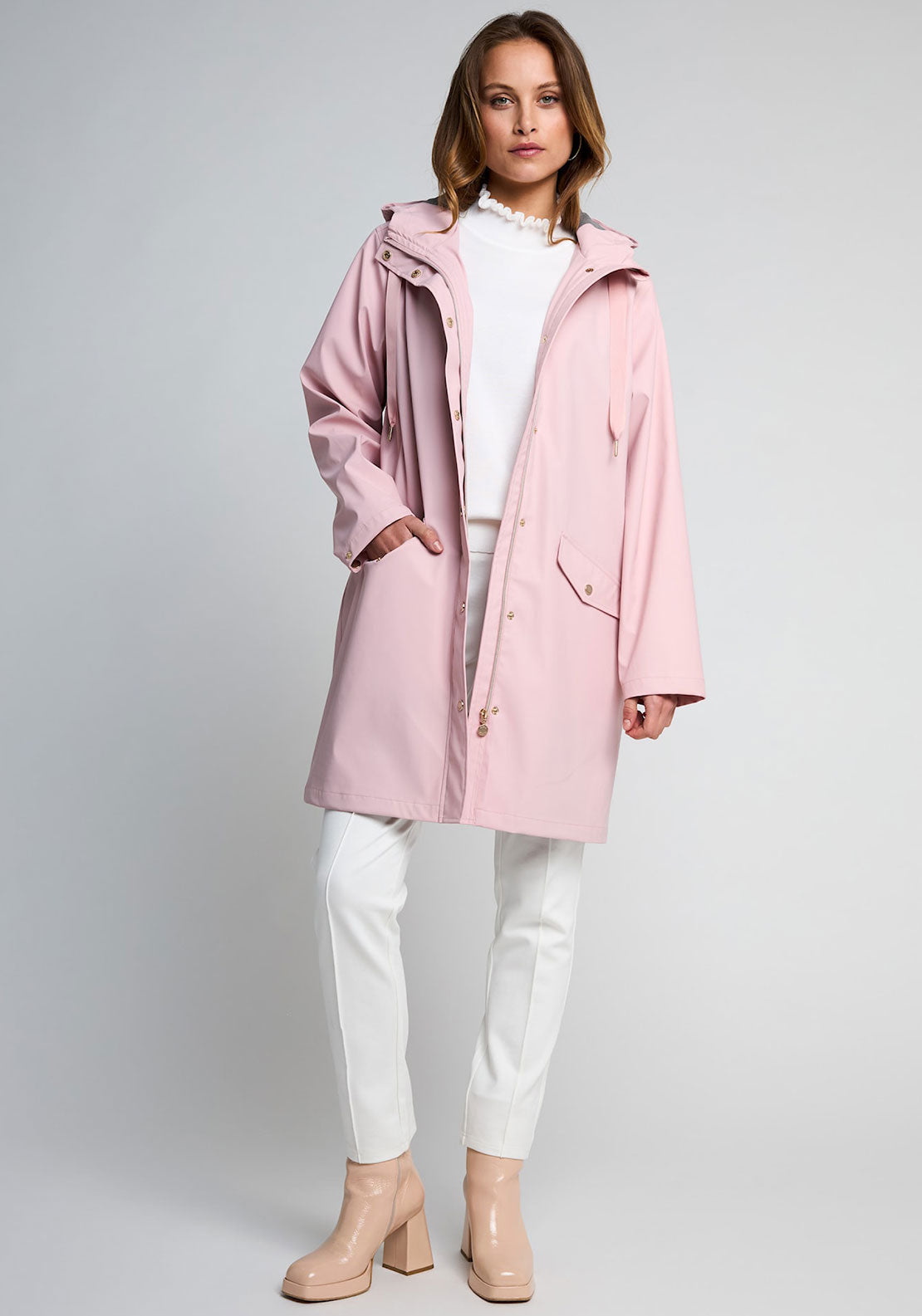 Pink Womens Lined Rain Mac Micha Coated Hooded Rain Jacket, Pink