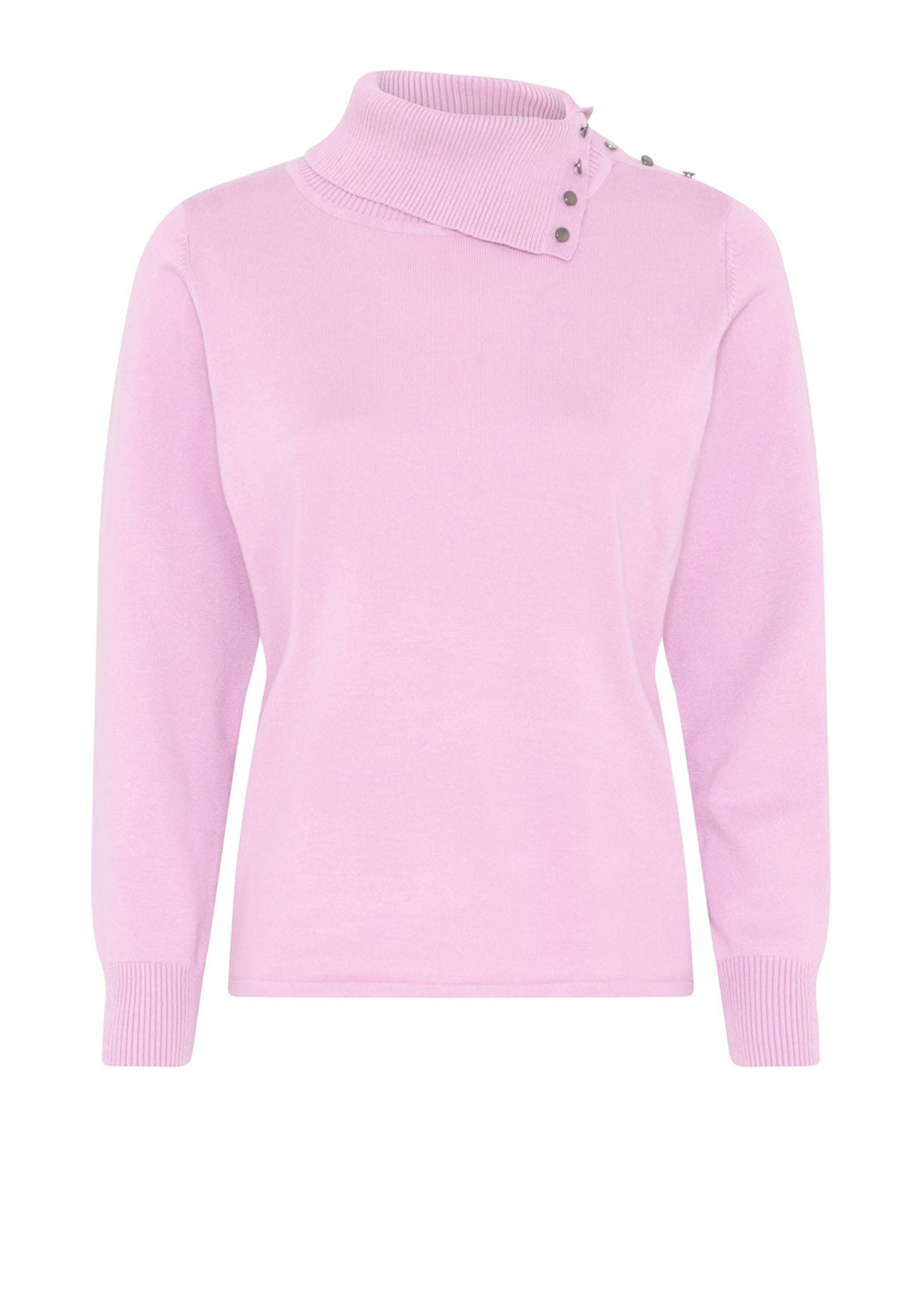 Micha Button Roll Neck Fine Knit Jumper, Pink McElhinneys