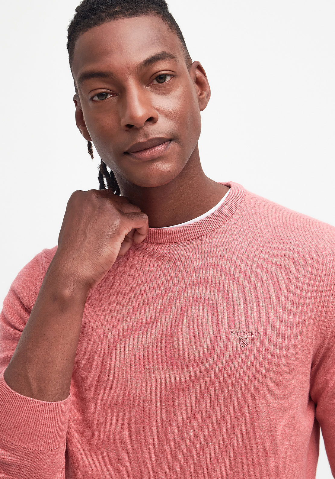 Barbour Men’s Pima Cotton Crew Neck Sweater, Pink Clay