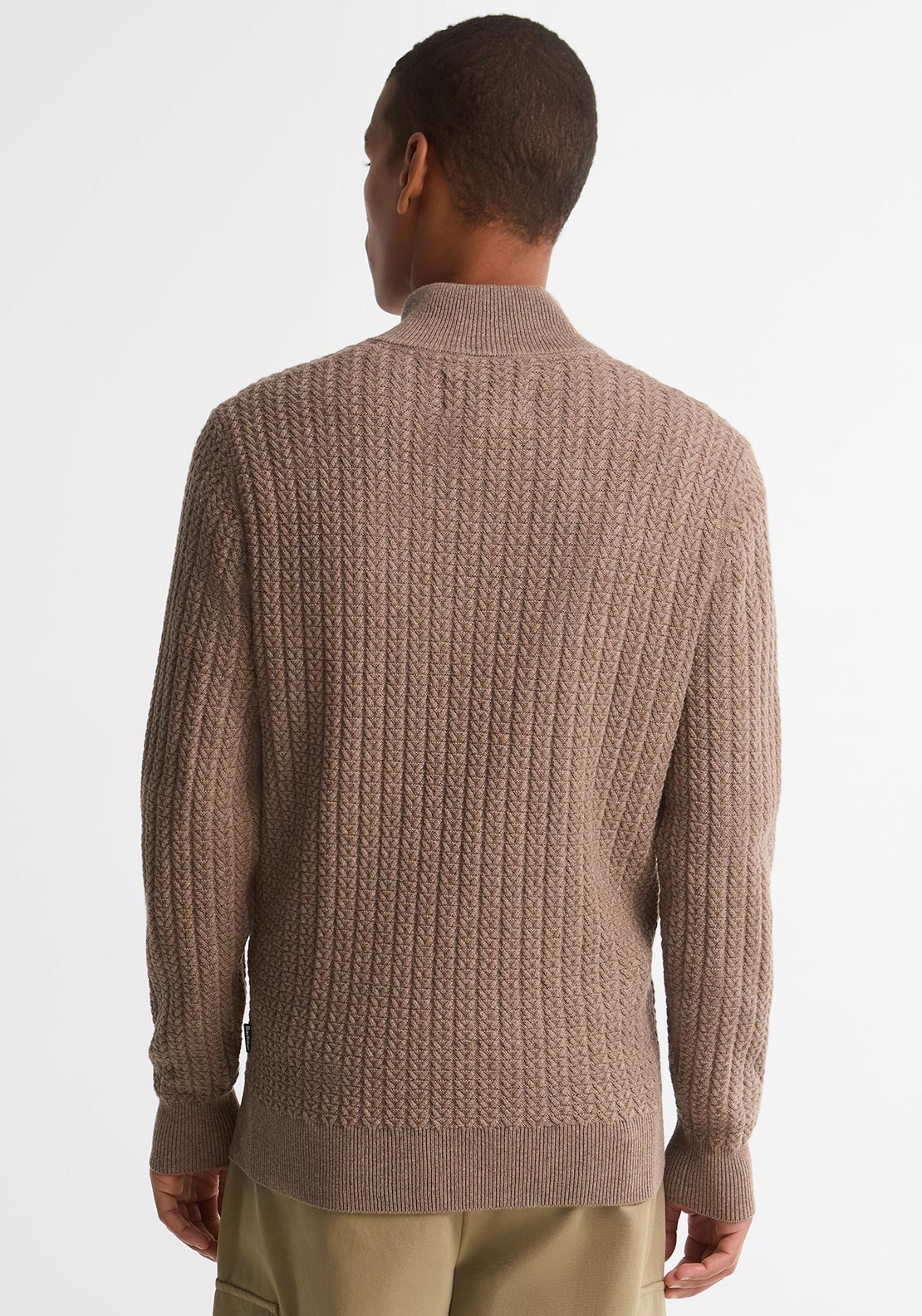 Barbour Men's Herringbone Knit Half Zip Sweater, Stone
