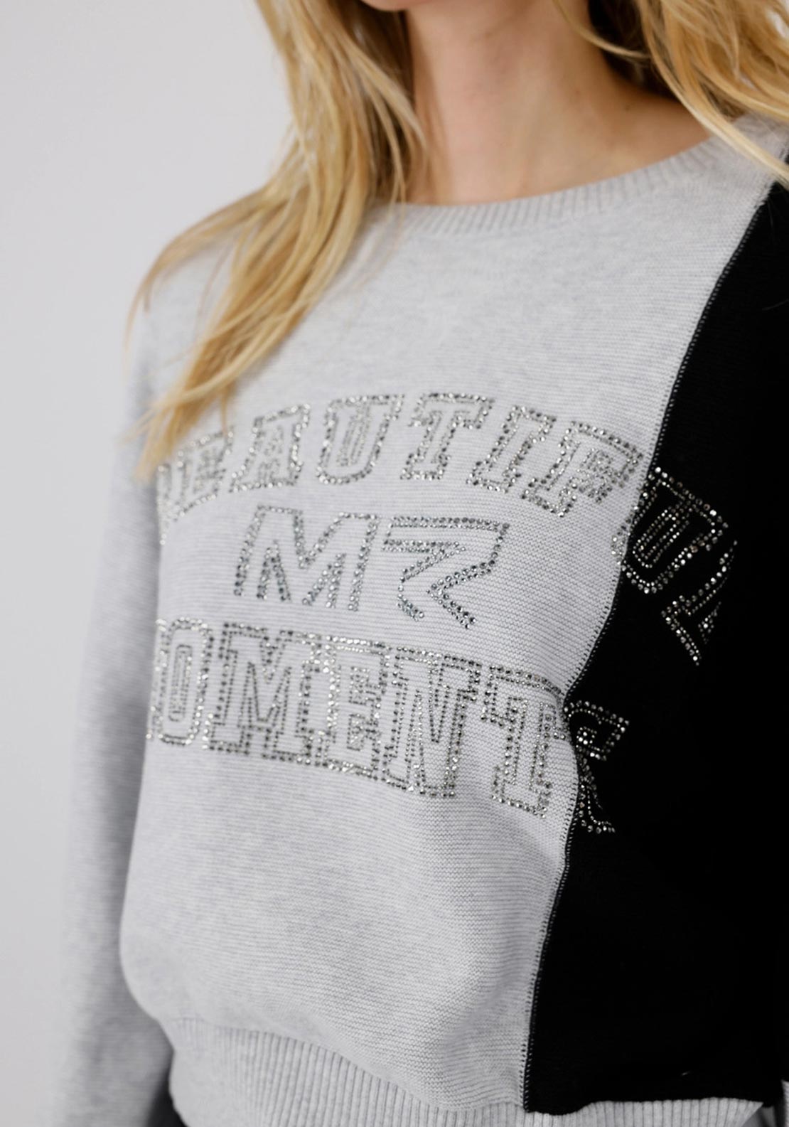 Monari Colour Block Rhinestone Sweater, Grey & Black
