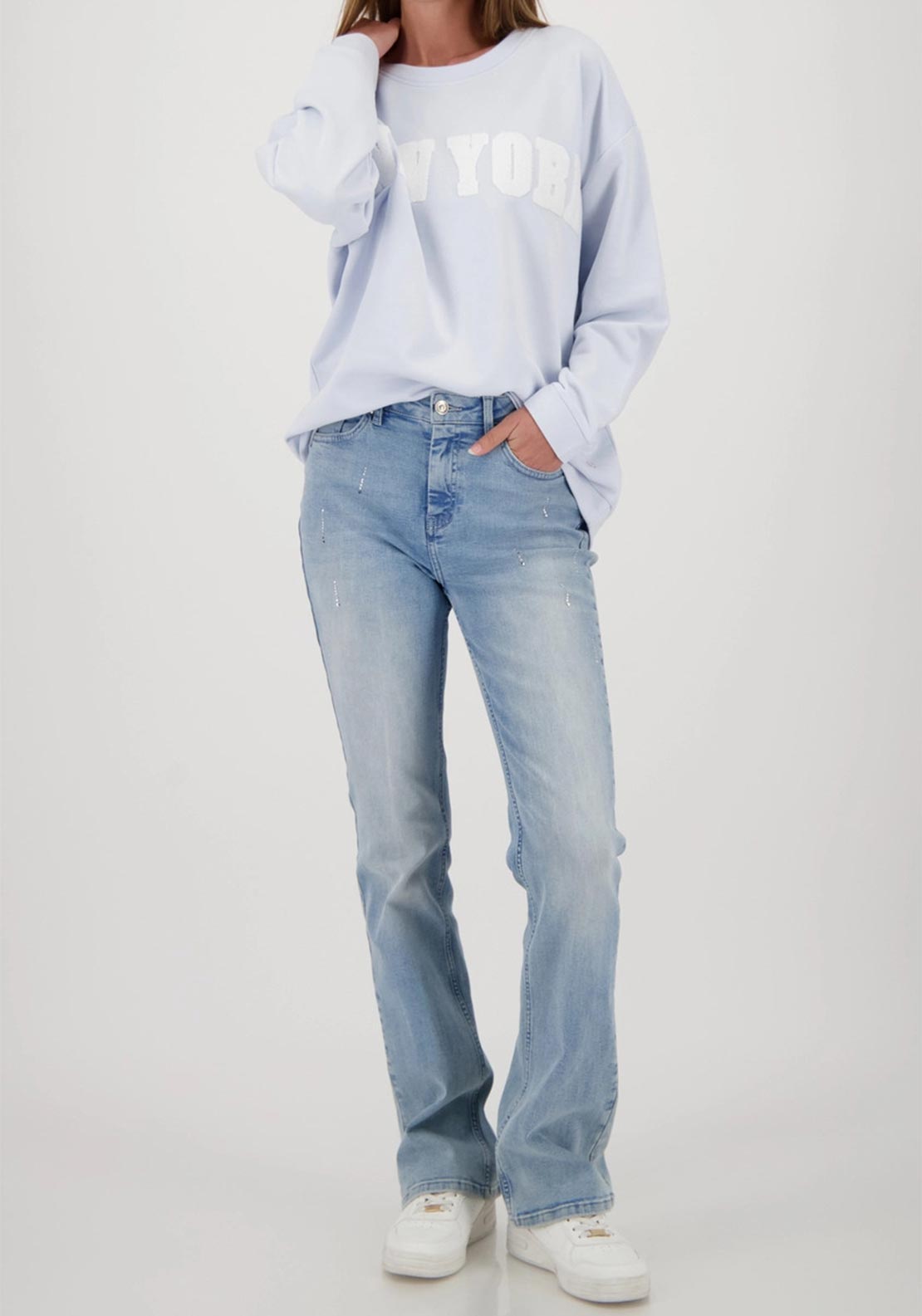 Monari Rhinestone Bootcut Jeans, Light Wash Blue