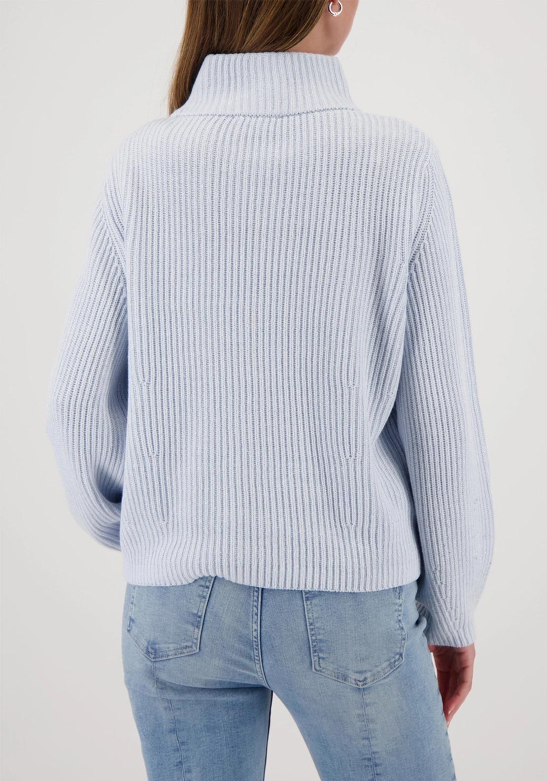 Monari Rhinestone High Neck Knit Sweater, Light Blue