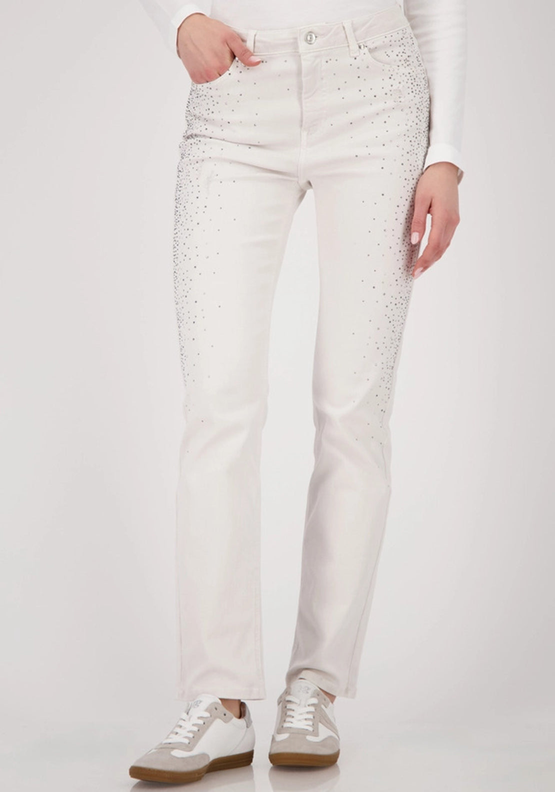 Monari Cream Top With Woman Diamante Graphic - 808064