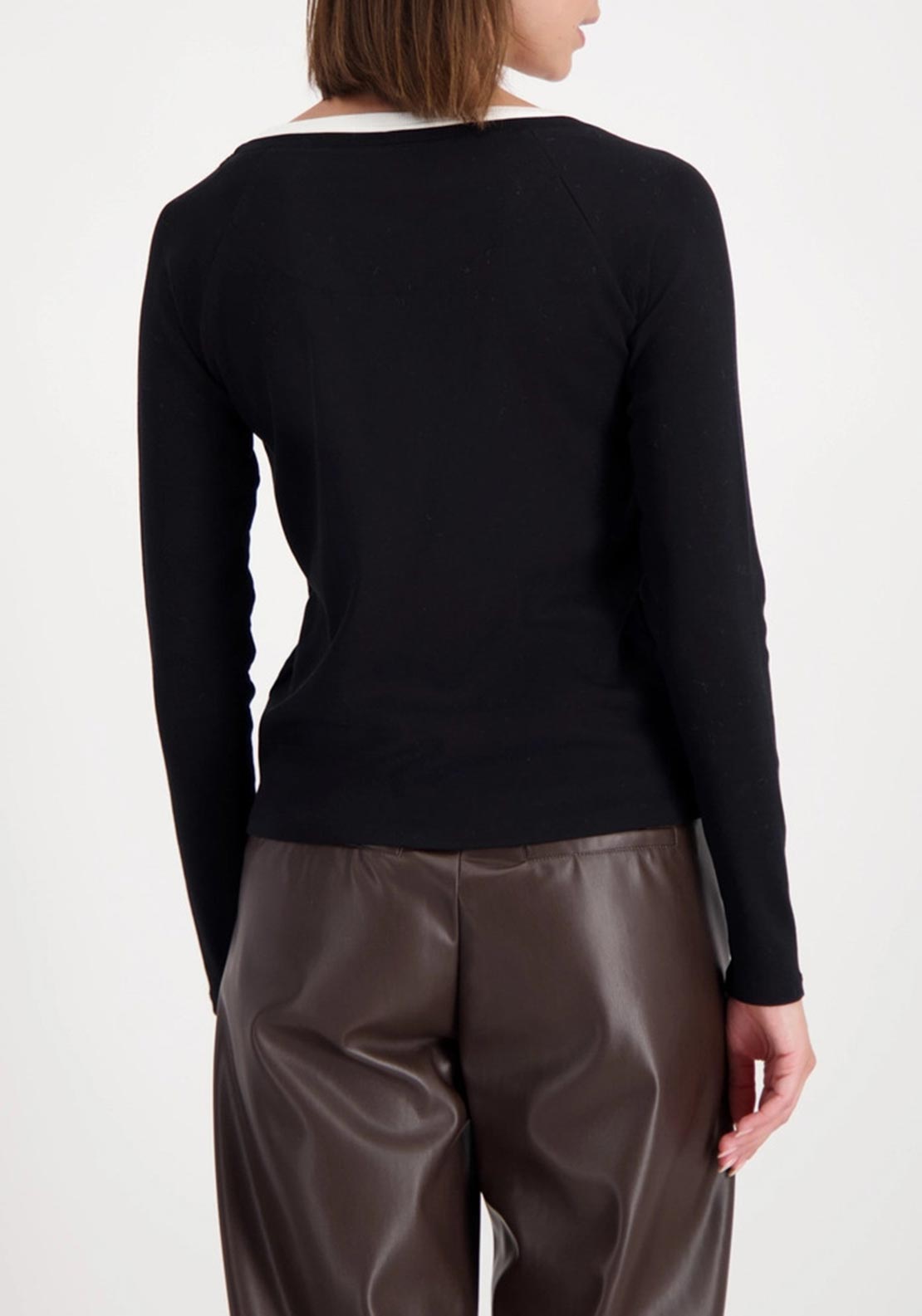 Monari Contrast Collar Long Sleeve Top, Black