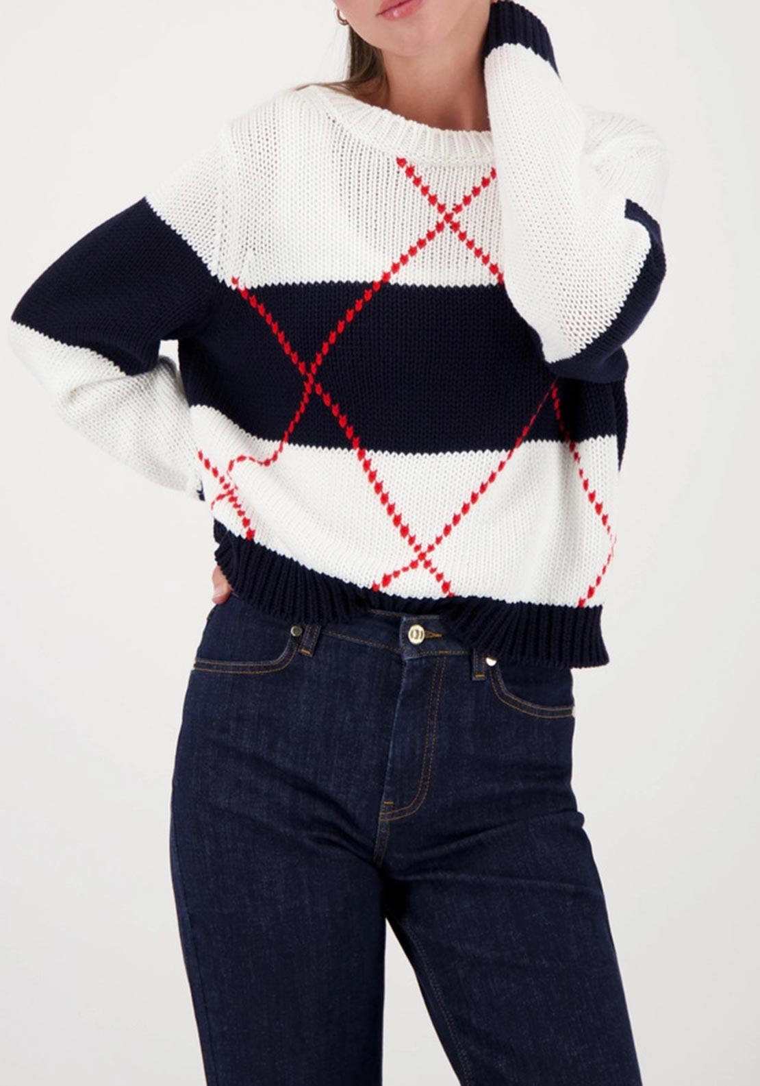 Monari Knitted Jumper with Intarsia Pattern, Navy
