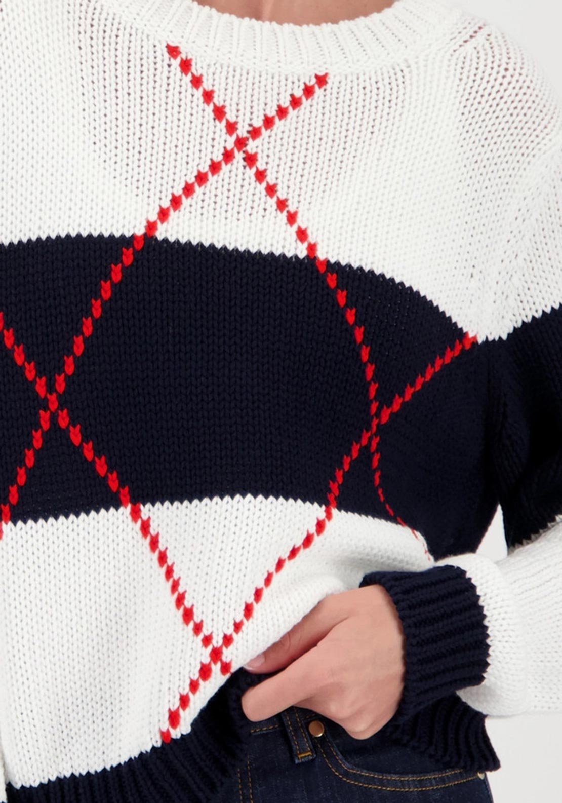 Monari Knitted Jumper with Intarsia Pattern, Navy