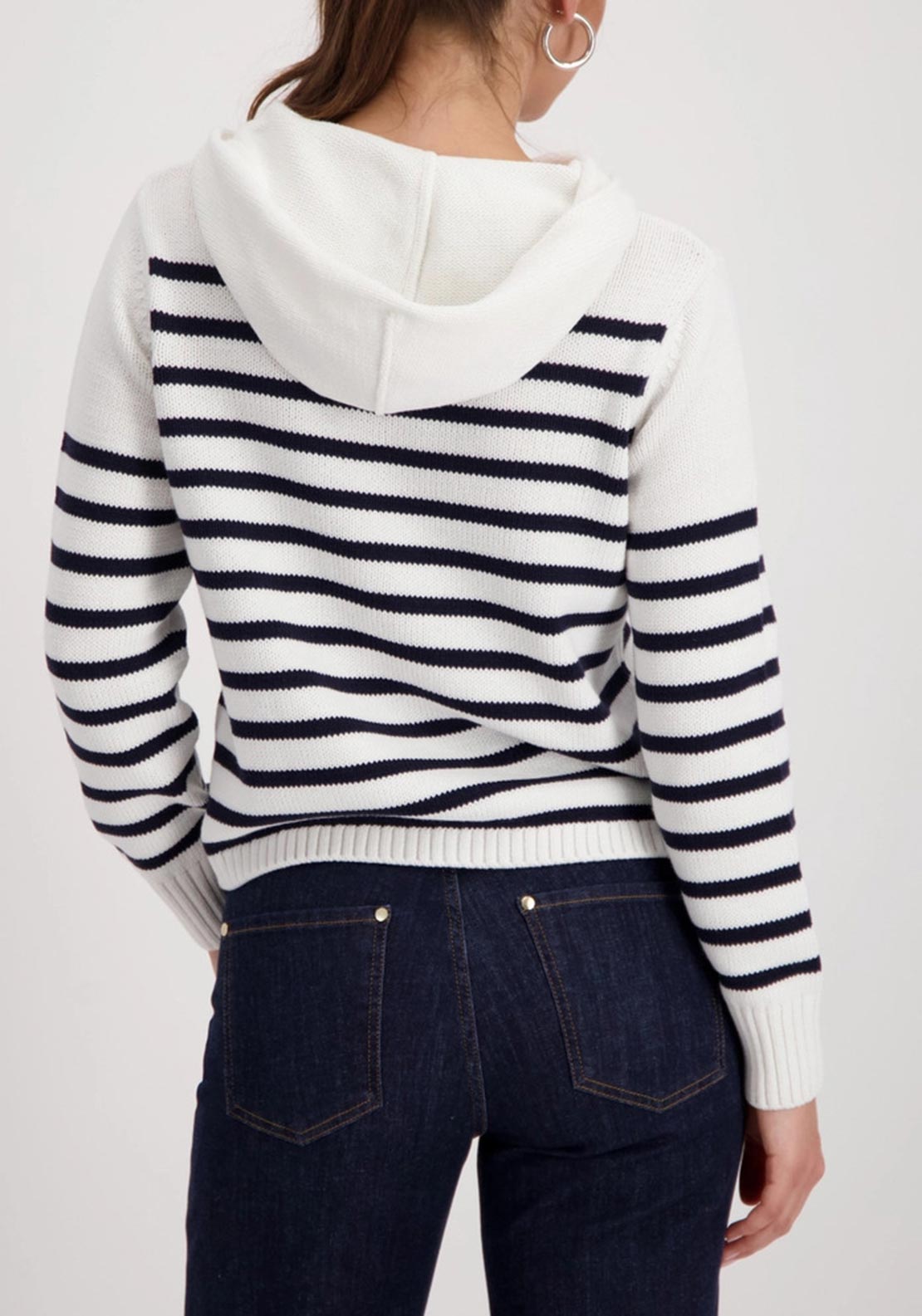 Monari Striped Jumper with Emblem, White