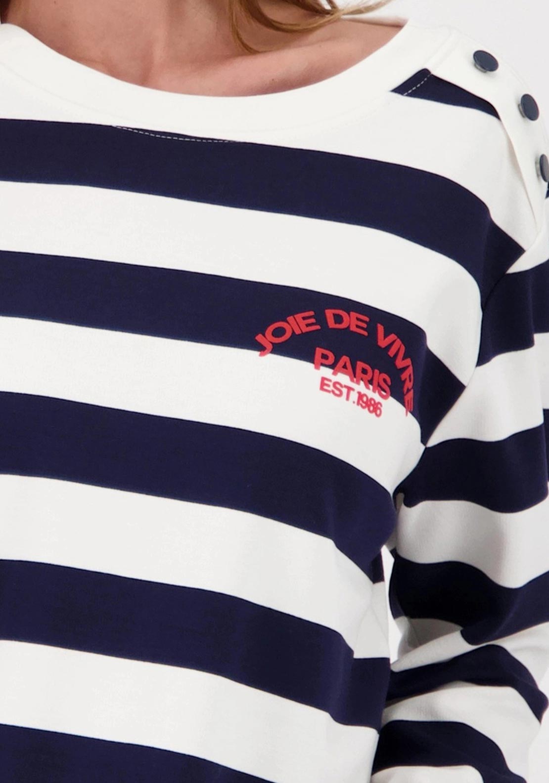 Monari Long Sleeve Striped Top with Print, Navy