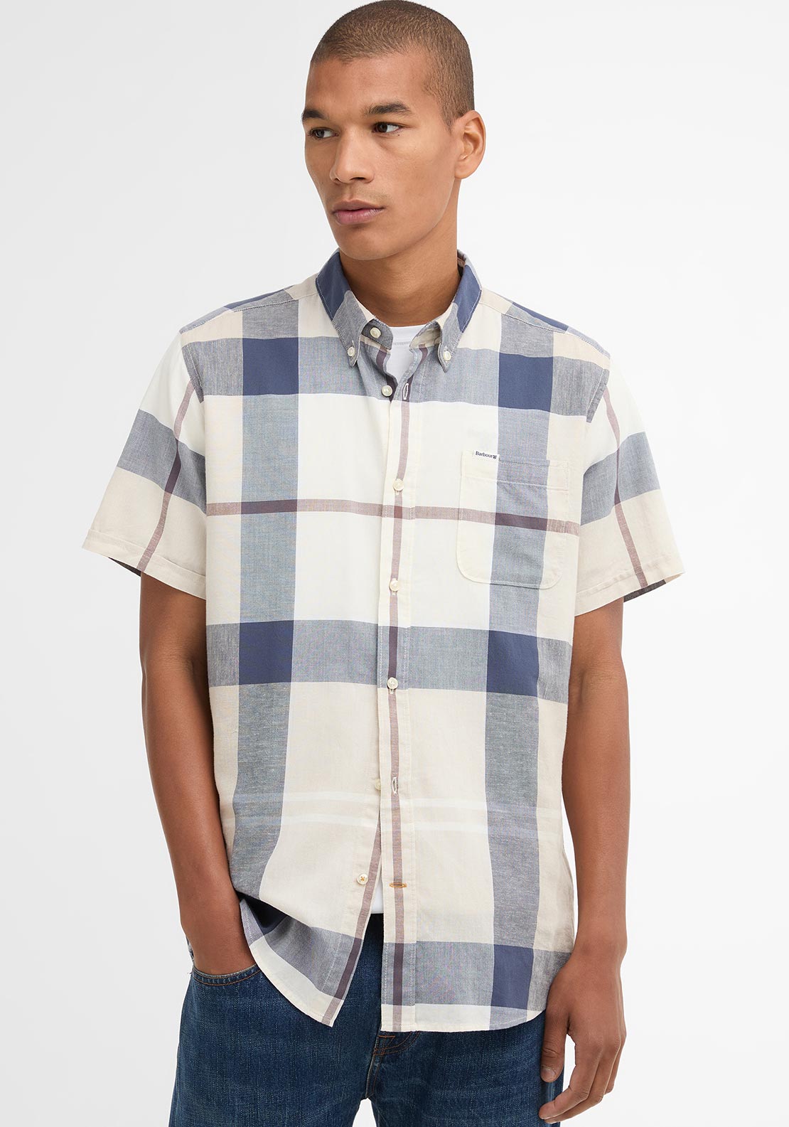 Barbour Men’s Douglas Tailored Shirt, Navy & Beige Multi