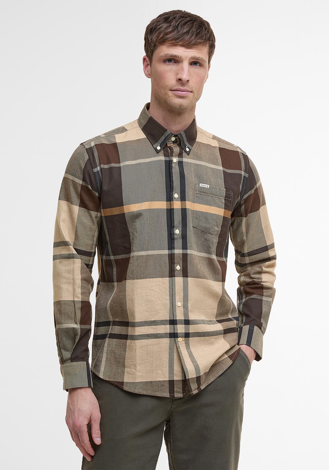 Barbour Men’s Bearpark Tartan Tailored Shirt, Dark Beige Multi