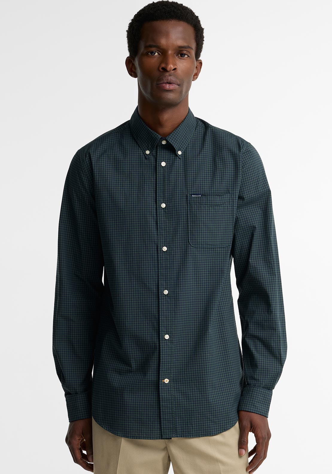 Barbour Men’s Harbourwall Gingham Tailored Shirt, Green & Navy