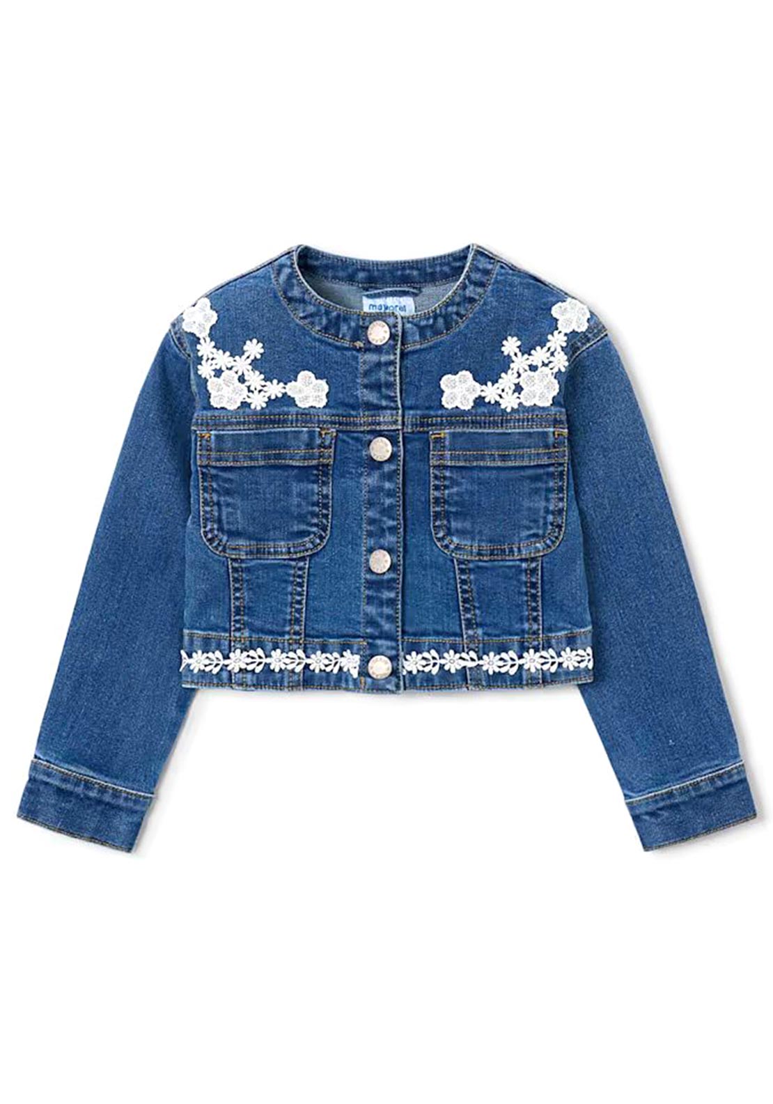 Mayoral Mini Girl Floral Denim Jacket, Blue