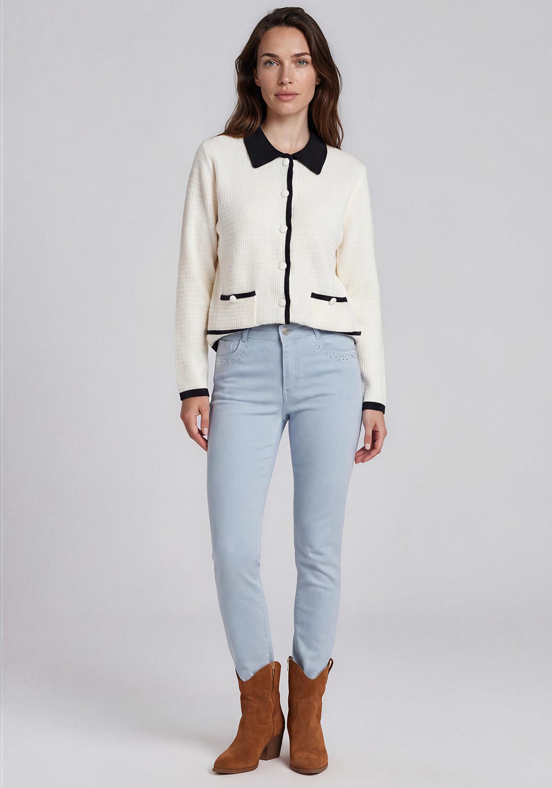 Micha Waffle Textured Contrast Jacket, Cream and Navy