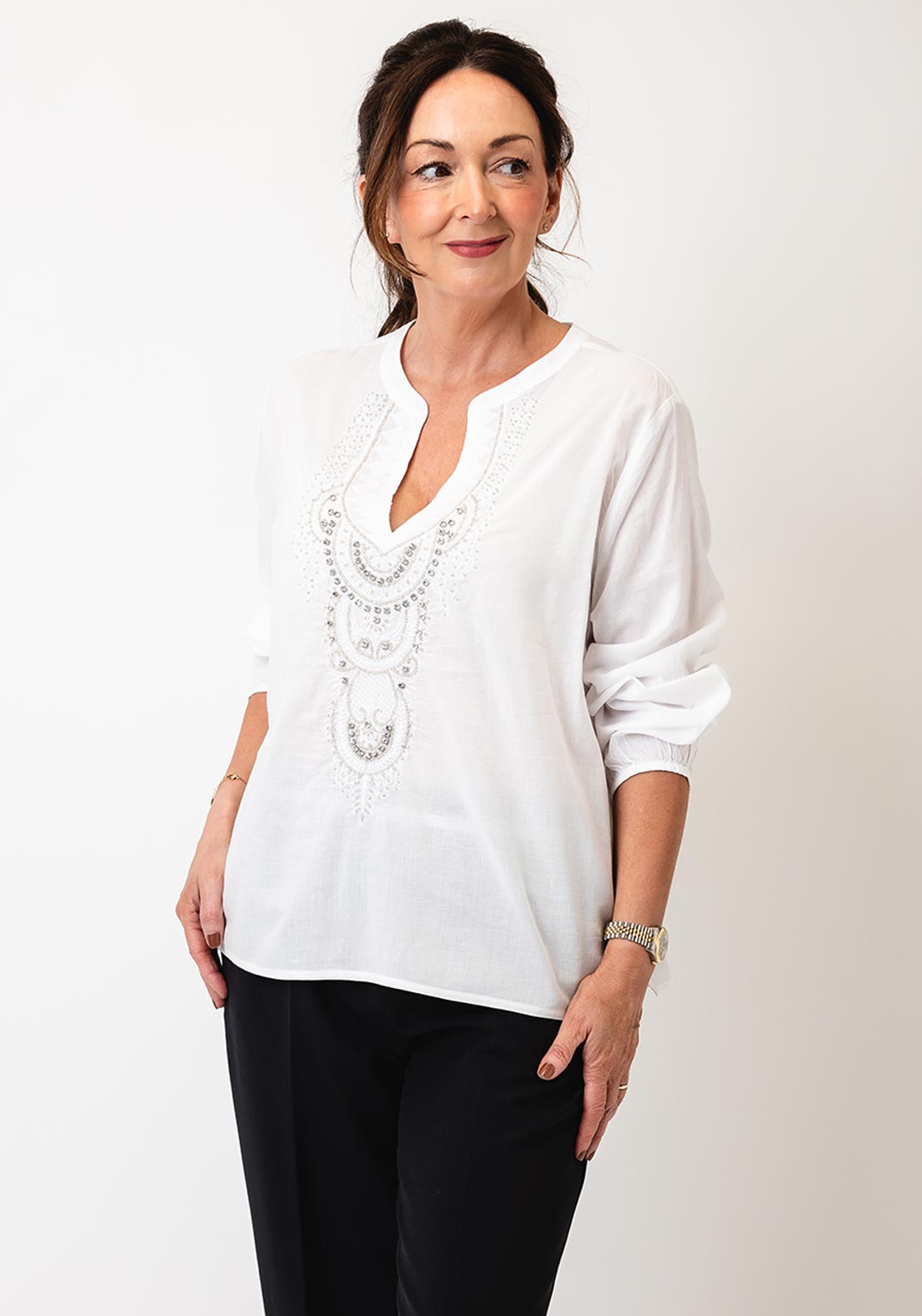 Monari Embellished Lightweight Blouse, White