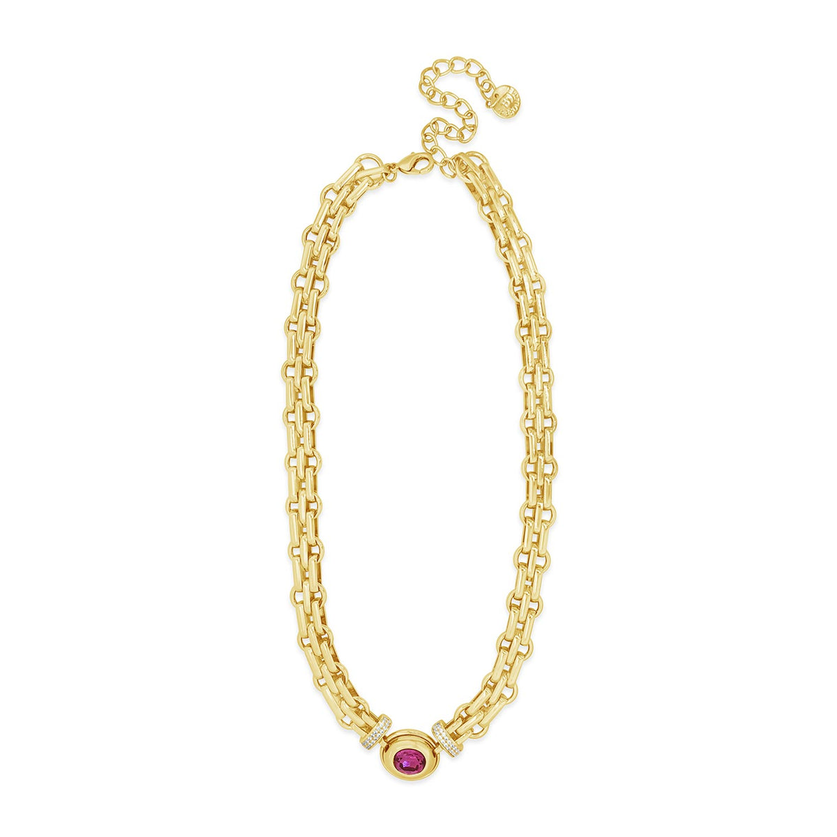 Absolute Double Chain Link Pink CZ Necklace, Gold