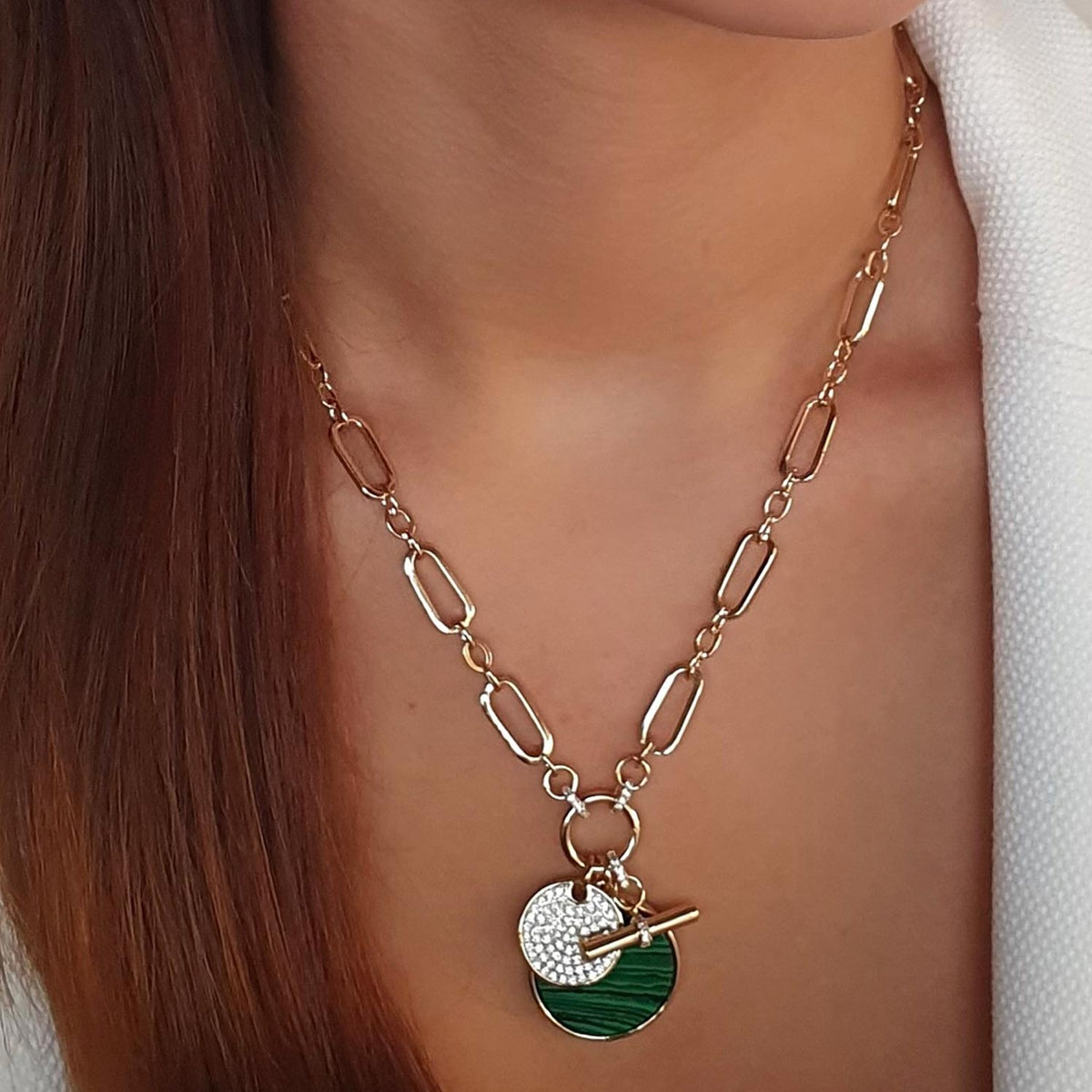 Absolute Chain Link Emerald Charm Necklace, Gold