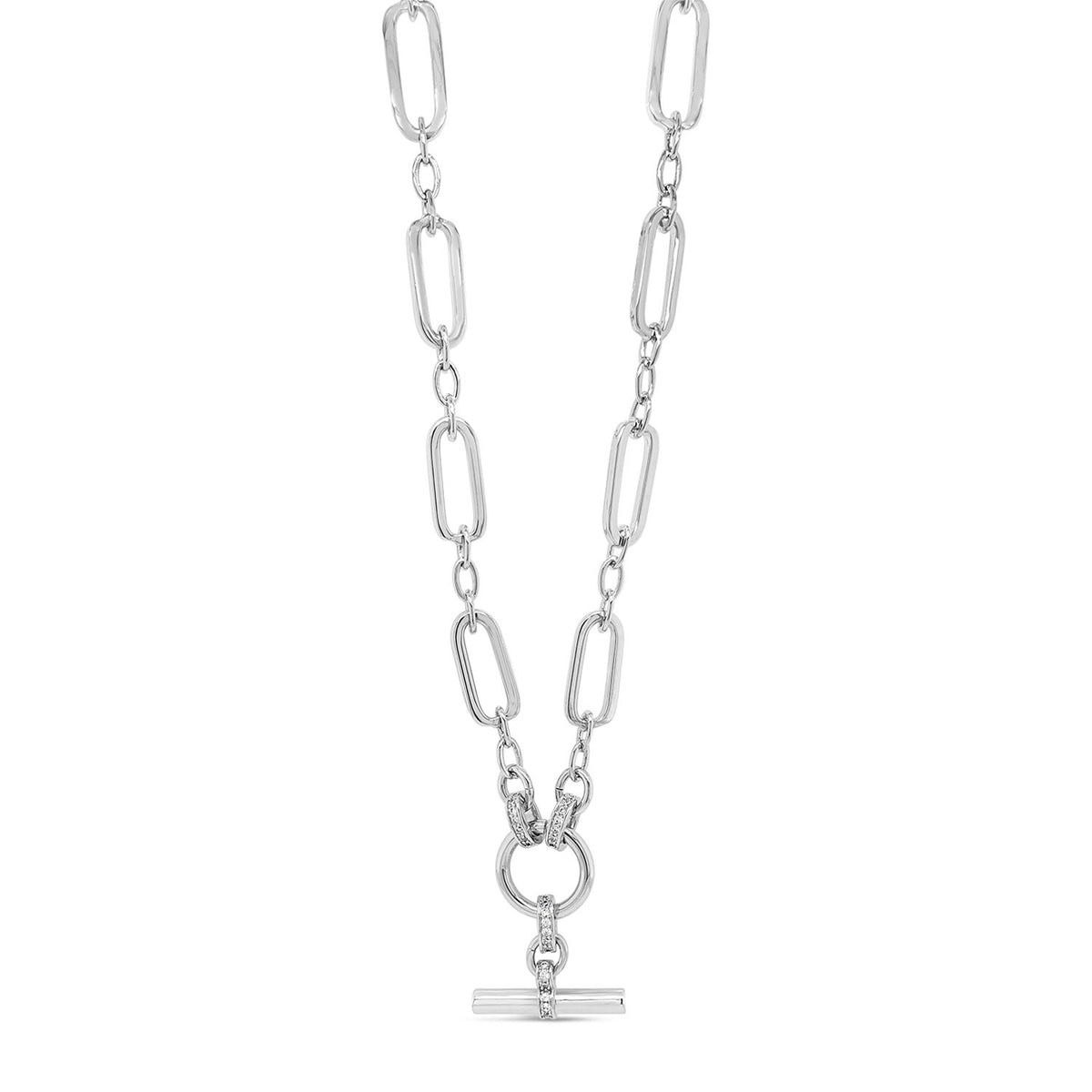 Absolute T-Bar Chain Link Necklace, Silver