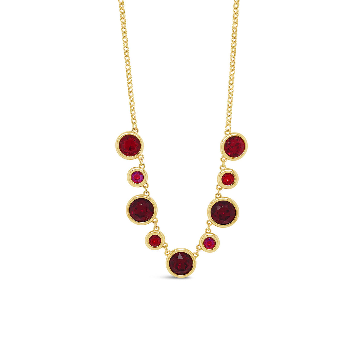 Absolute Siam Red Round CZ Link Necklace, Gold