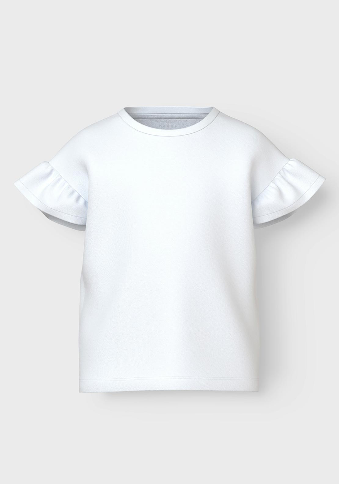 Name It Kid Girl Vilukka Short Sleeve Frill Sleeve Tee, Bright White