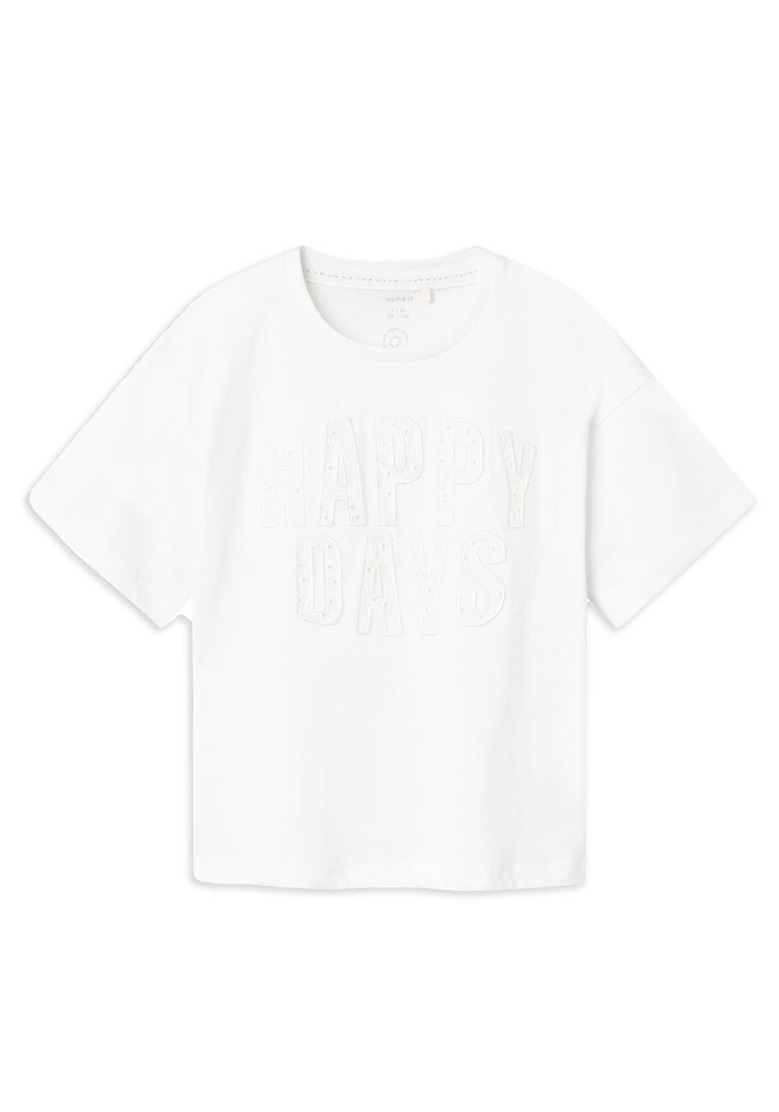 Name It Kid Girl Halaura Short Sleeve Tee, Bright White