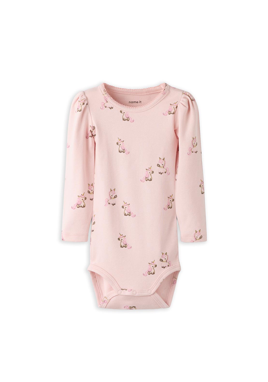 Name It Baby Girl Laurie Unicorn Long Sleeve Bodysuit, Pink