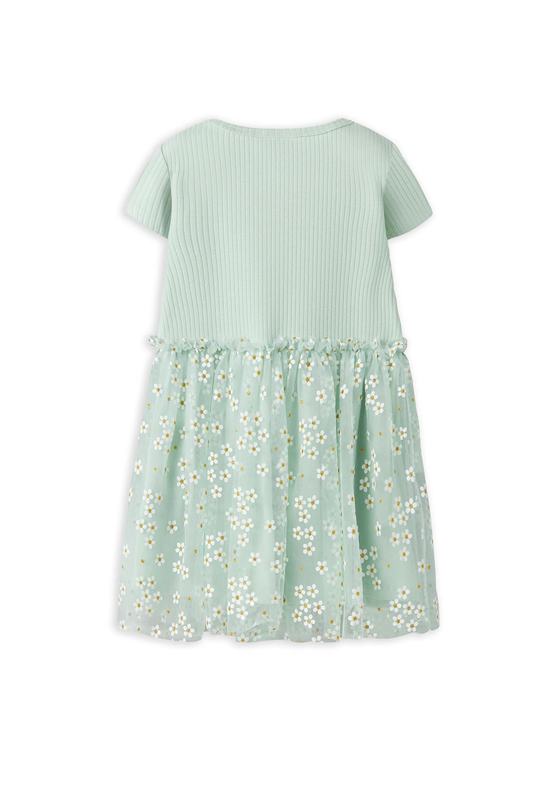 Name It Mini Girl Floral Tulle Short Sleeve Dress, Green