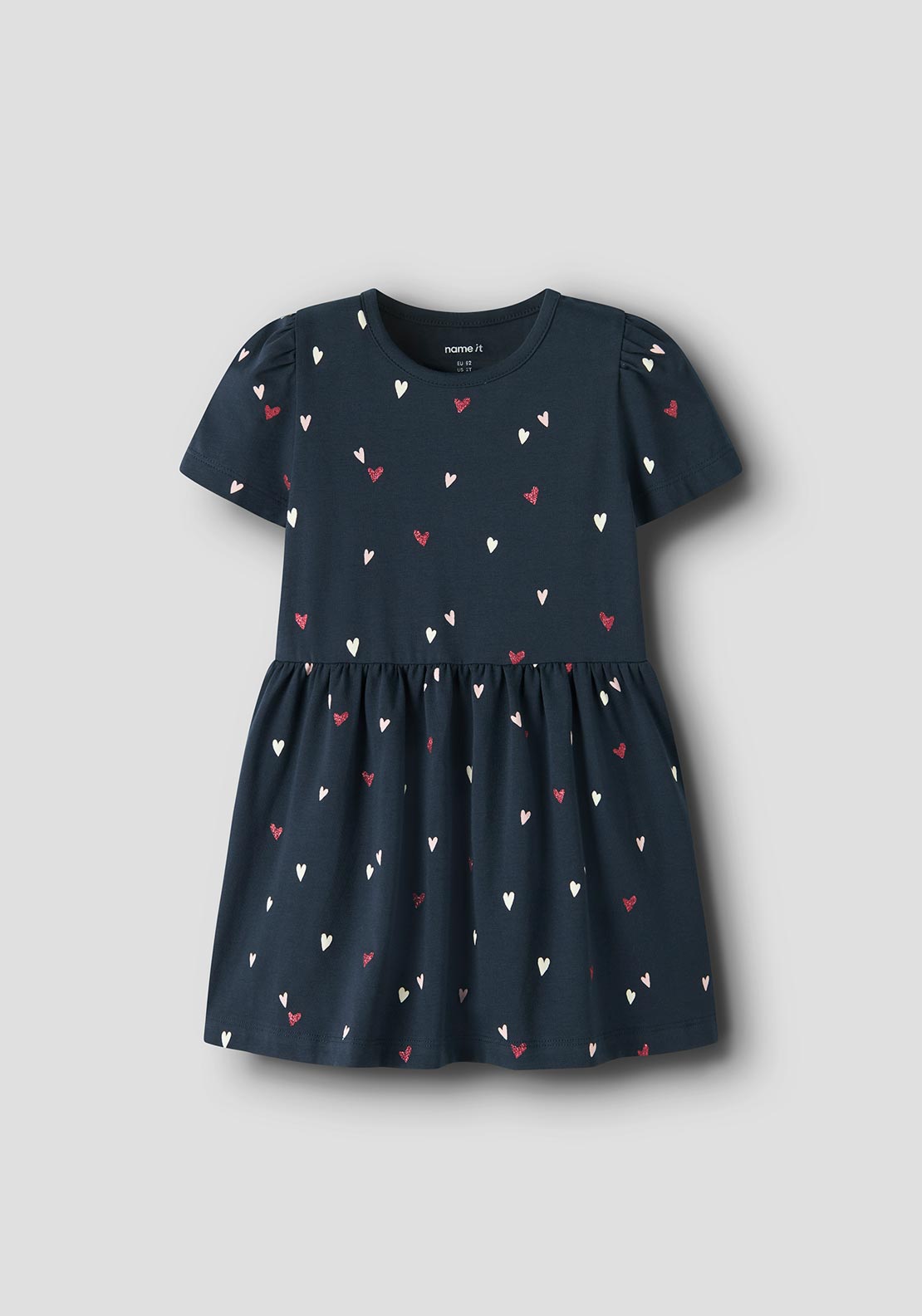 Name It Mini Girl Filla Short Sleeve Heart Dress, Navy