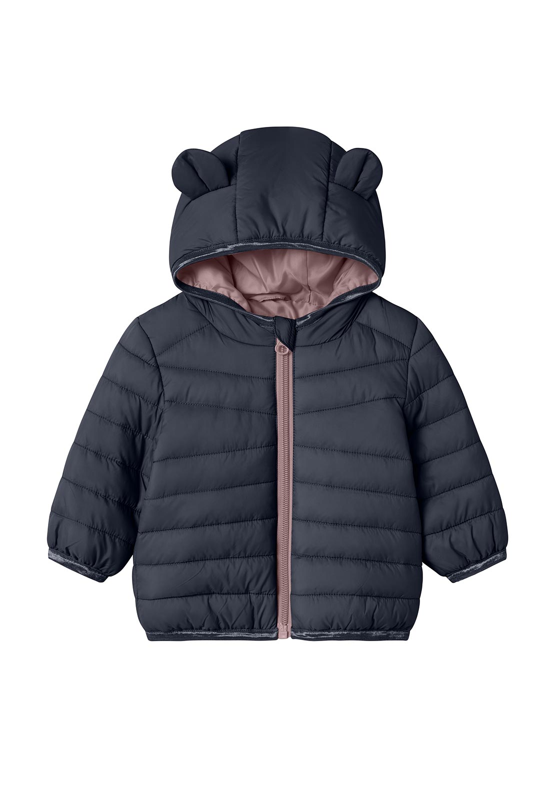 Name It Baby Girl Marble Padded Hooded Jacket, Navy