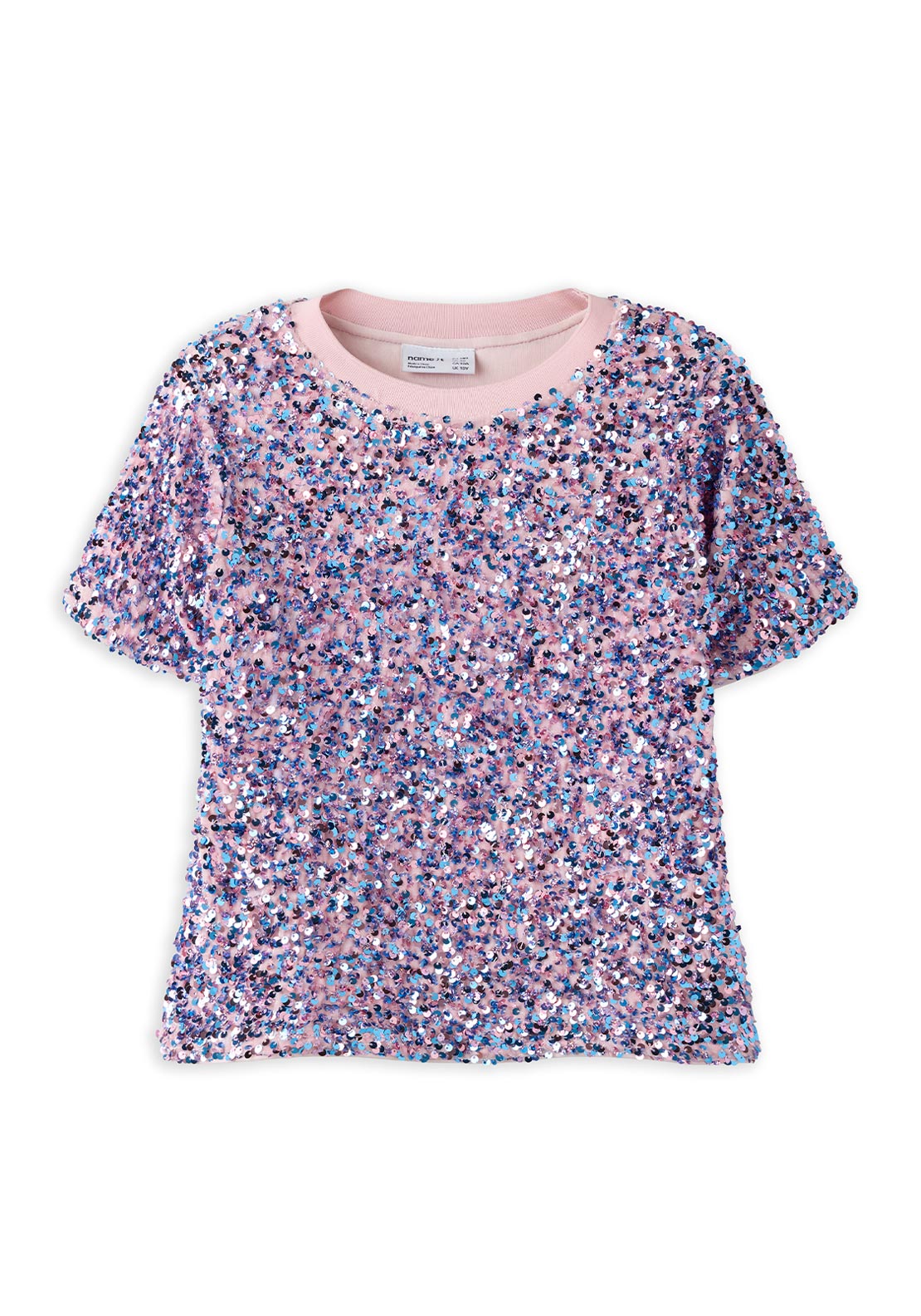 Name It Kid Girl Runica Sequin Short Sleeve Top, Pink