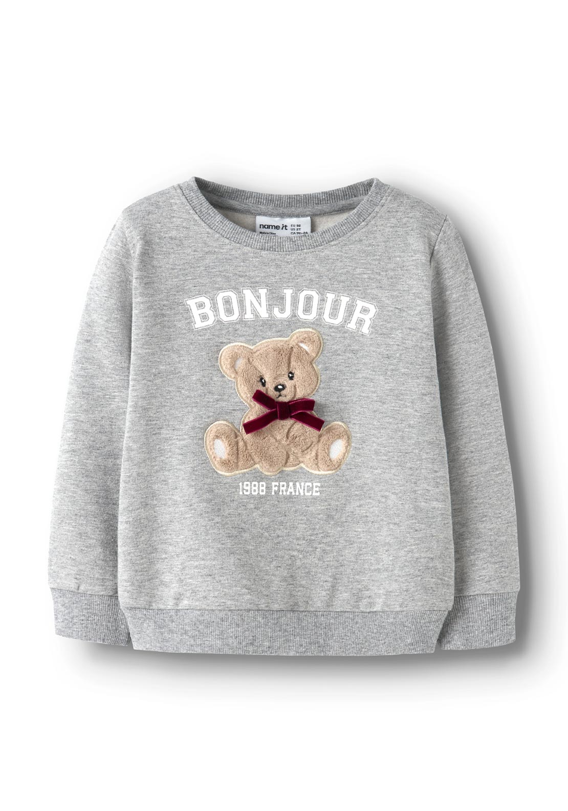 Name It Mini Girl Teddy Long Sleeve Sweater, Grey