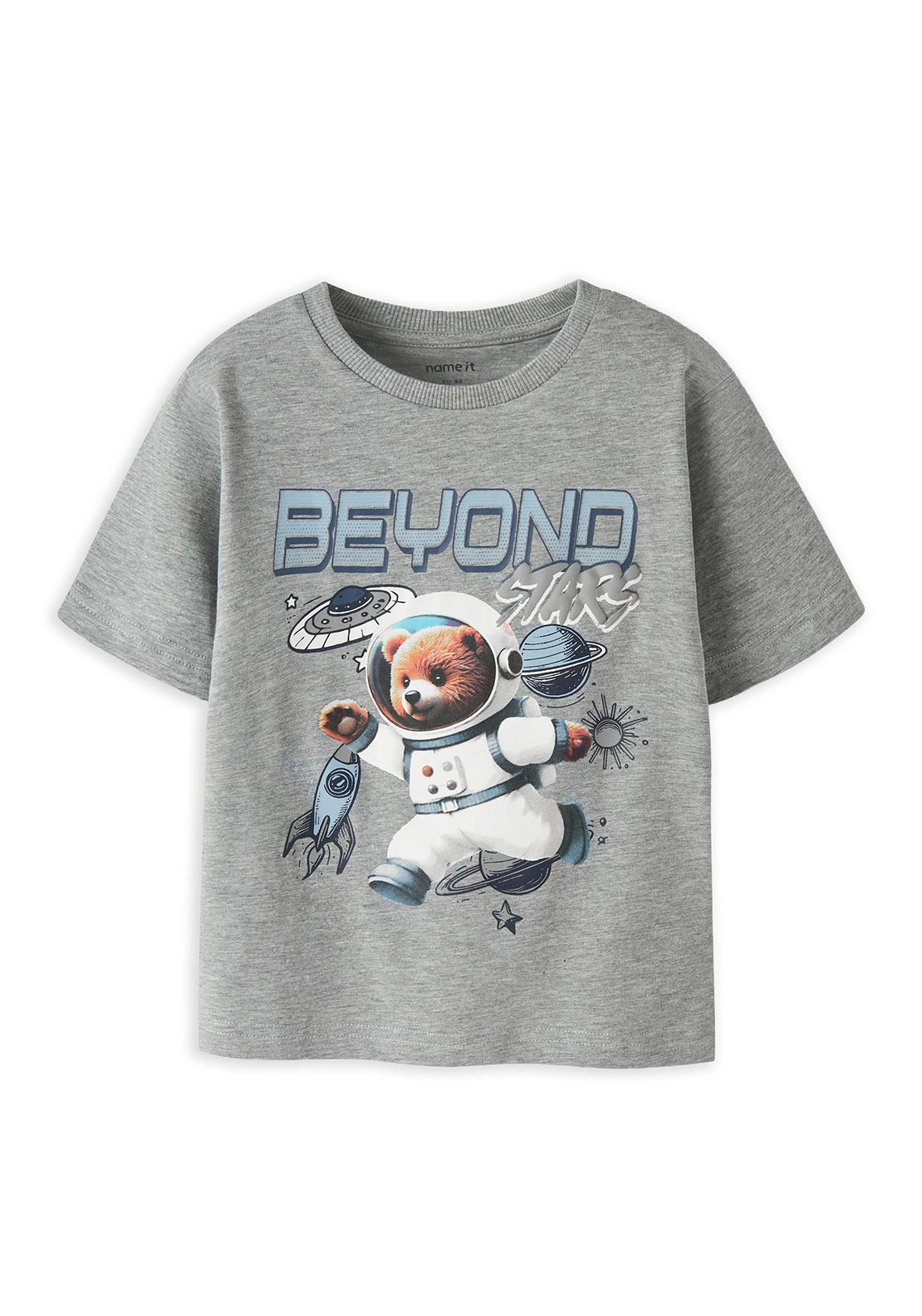 Name It Mini Boy Difus Space Teddy Short Sleeve Tee, Grey