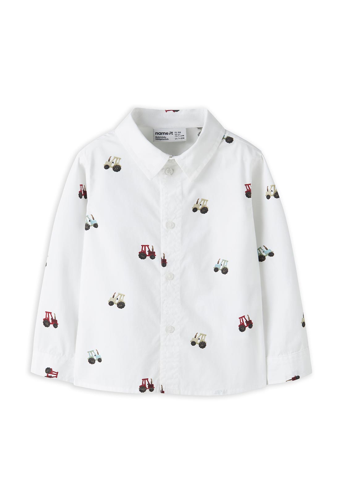 Name It Mini Boy Tractor Print Long Sleeve Shirt, White