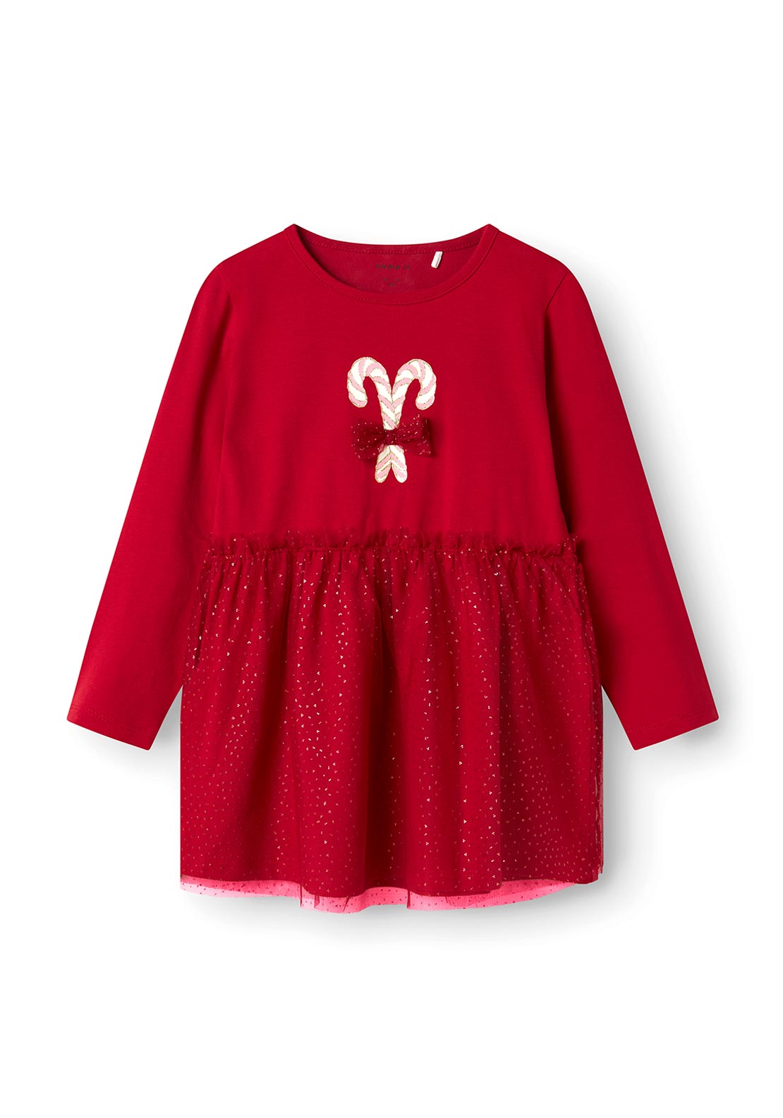 Name It Mini Girl Rijul Long Christmas Sleeve Dress, Red