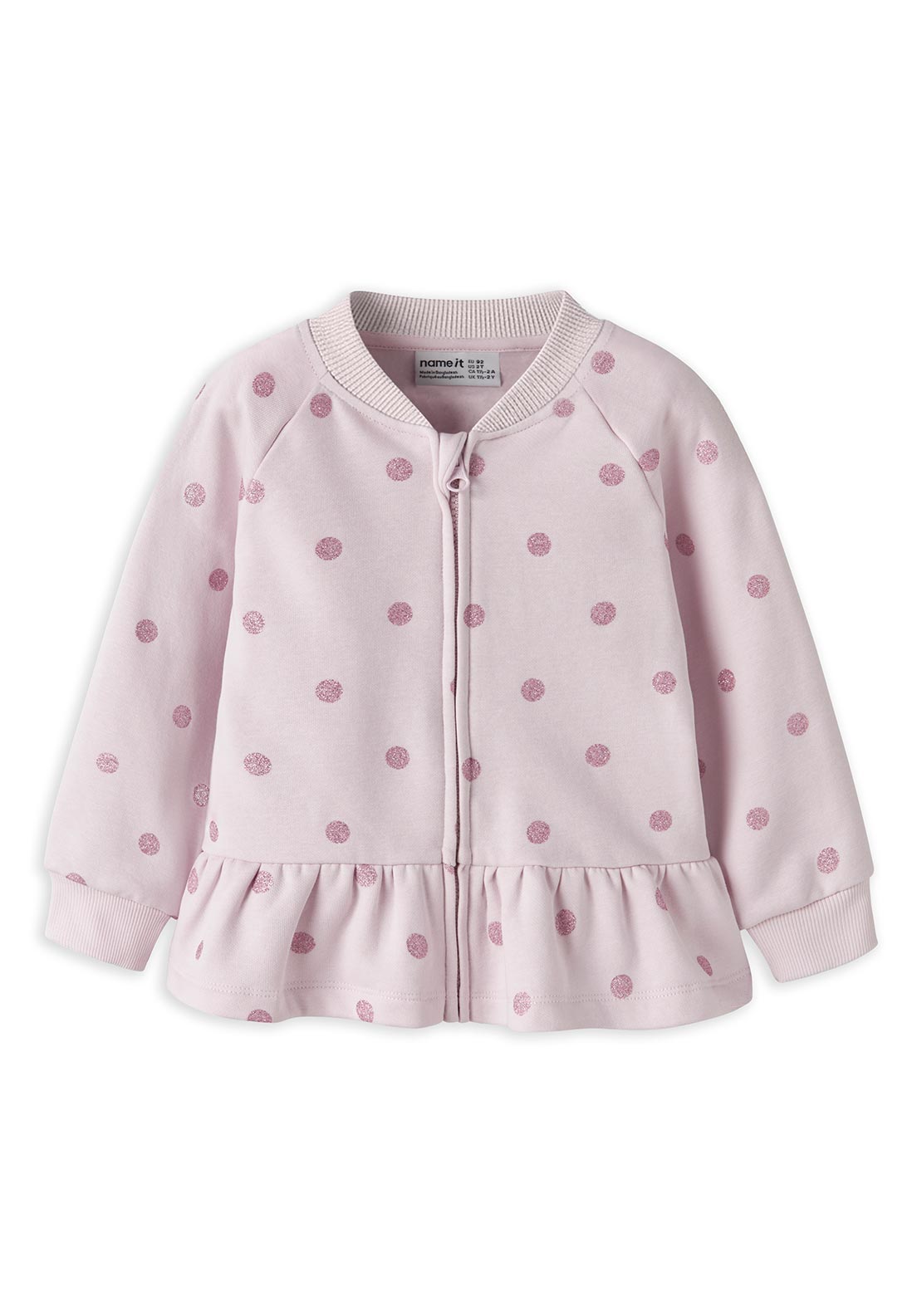 Name It Mini Girl Ovidia Polka Dot Full Zip Sweater, Pink