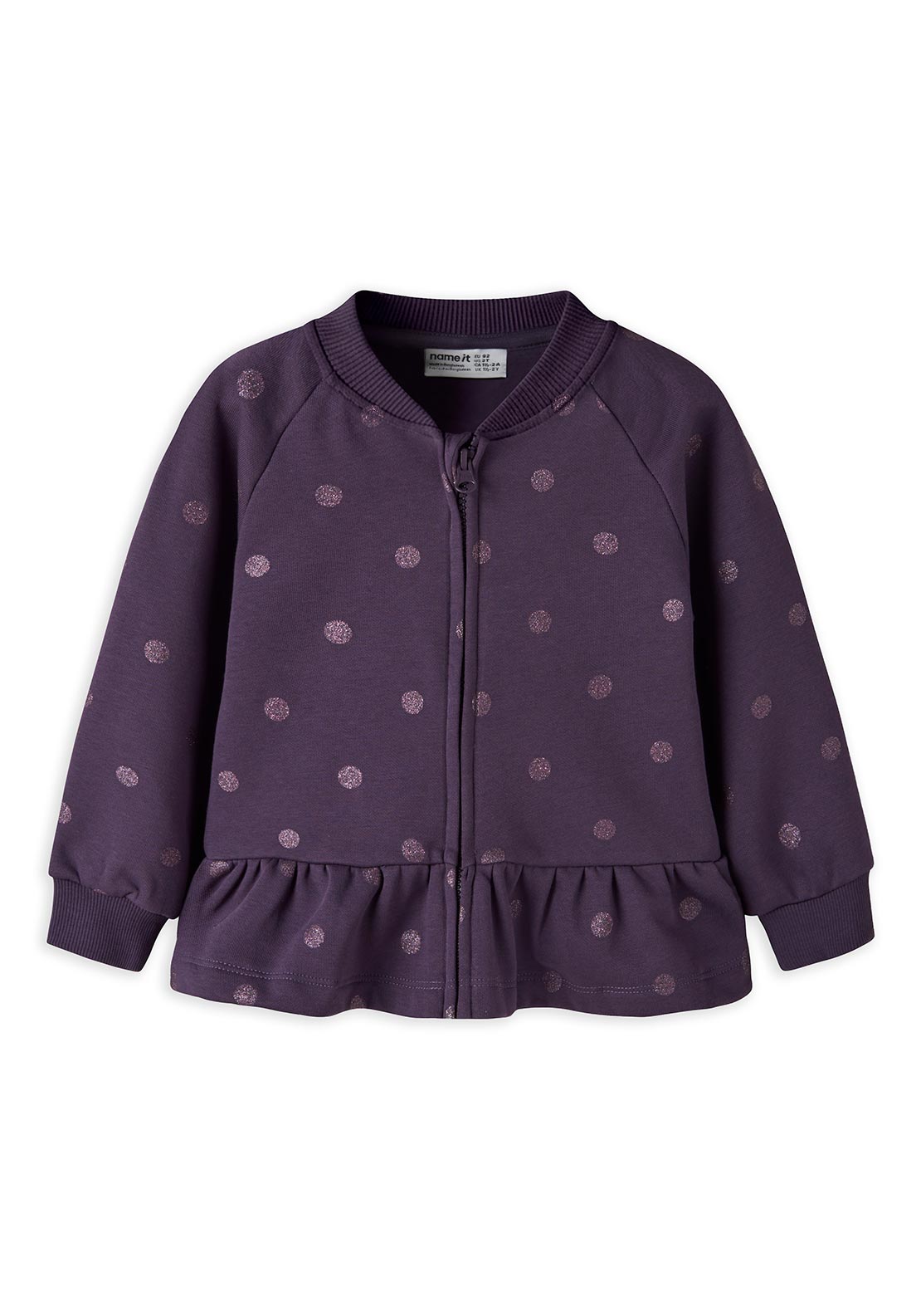 Name It Mini Girl Ovidia Polka Dot Full Zip Sweater, Purple